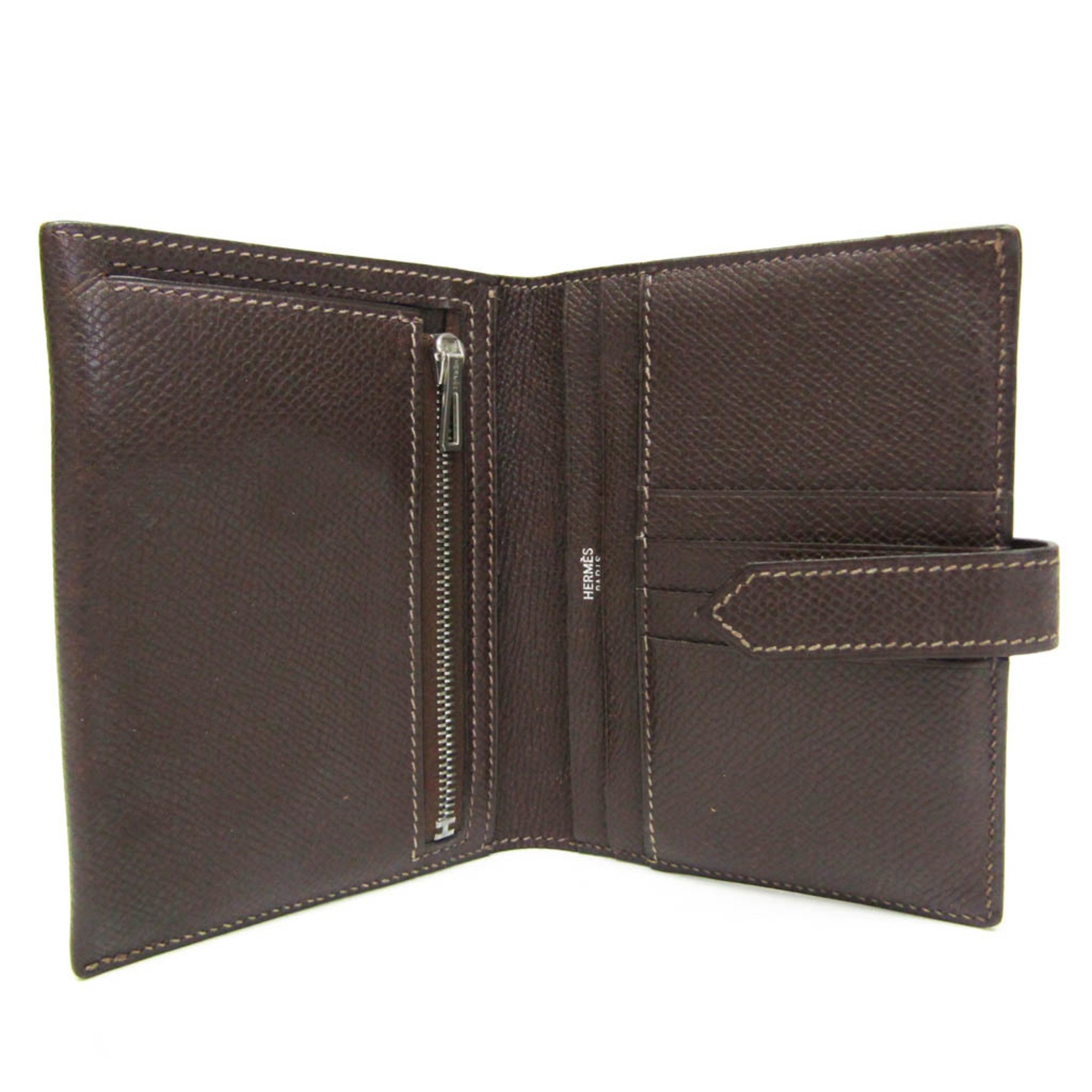 Hermes Bearn Compact Women,Men Epsom Leather Wallet (bi-fold) Chocolat