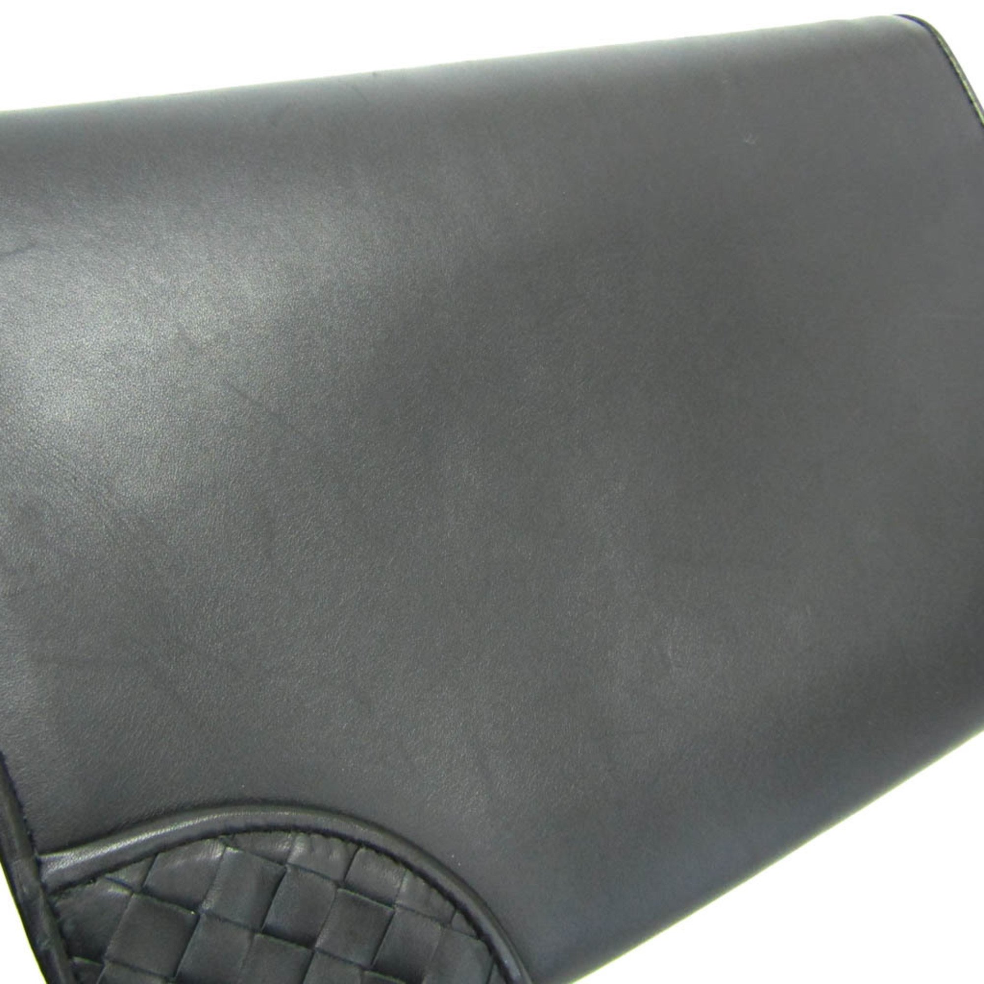 Bottega Veneta Intrecciato 145186 Men's Leather Clutch Bag Black