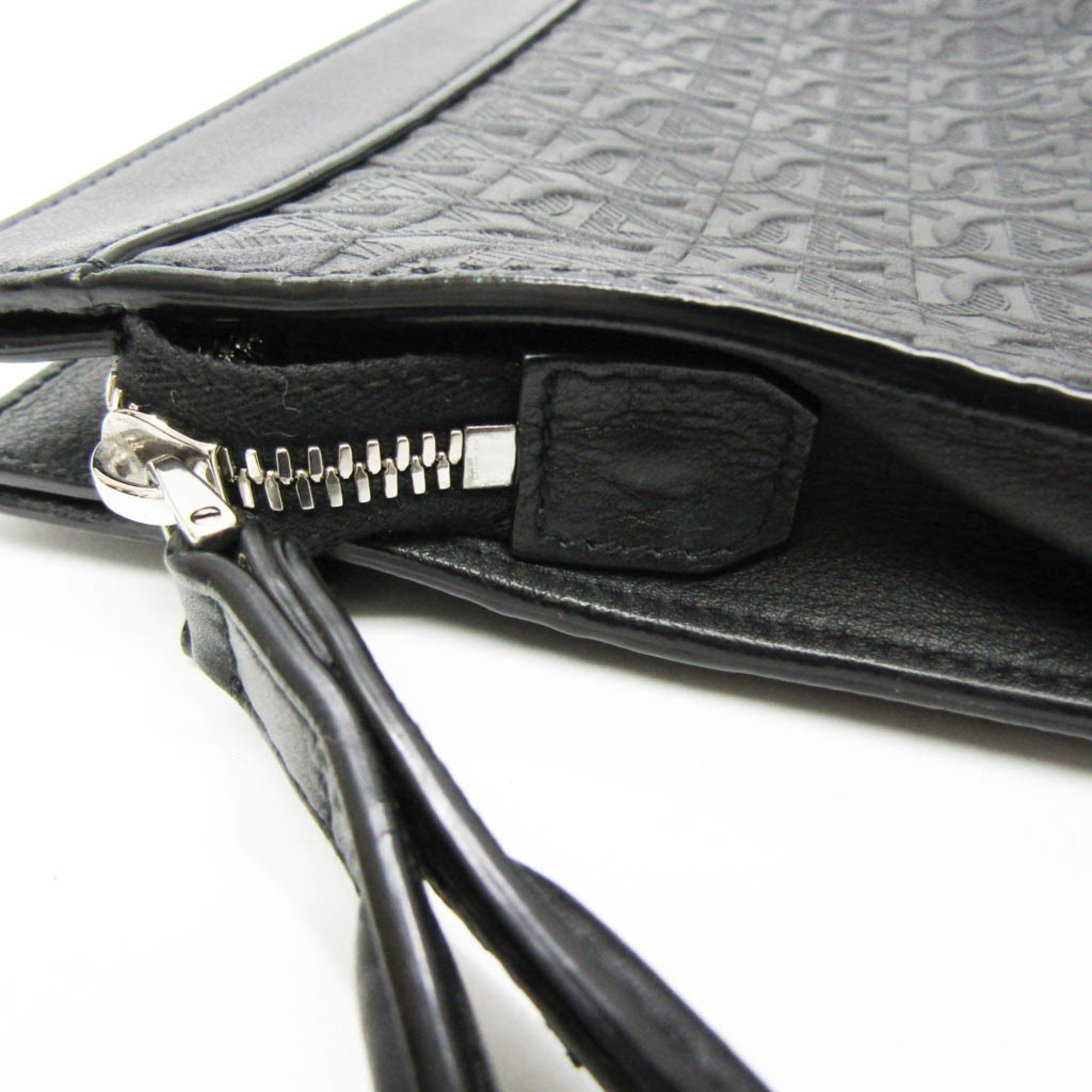 Salvatore Ferragamo Gancini GG-24 A422 Men's Leather Clutch Bag Black