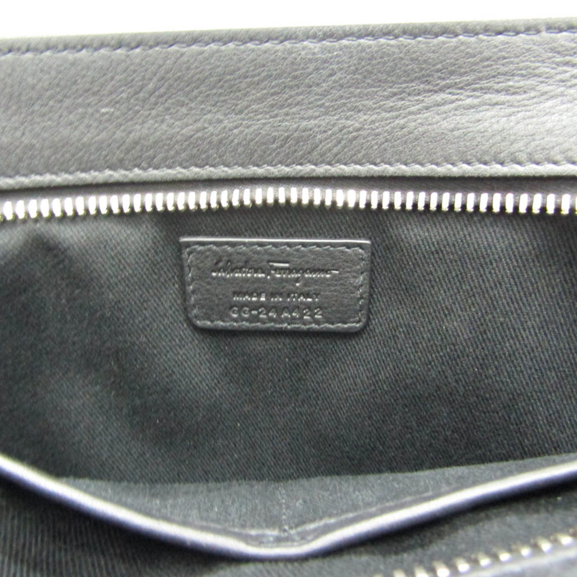 Salvatore Ferragamo Gancini GG-24 A422 Men's Leather Clutch Bag Black