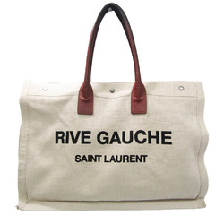Saint Laurent Rive Gauche 499290 Women,Men Leather,Linen Tote Bag Beige,Dark Brown