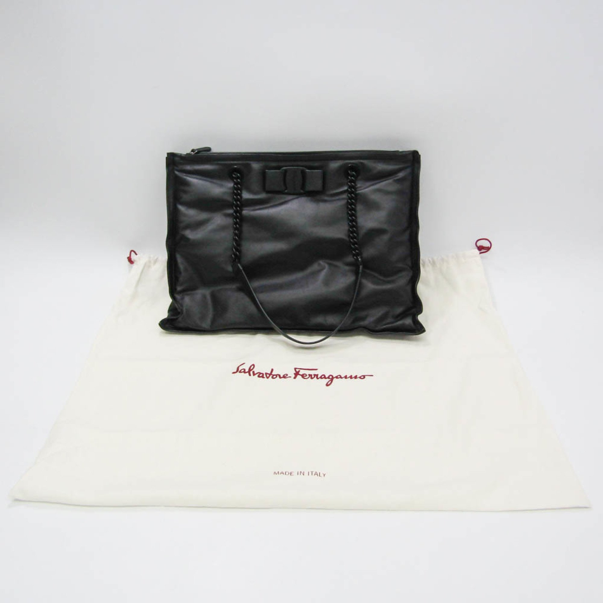 Salvatore Ferragamo VIVA BOW Chain Tote FZ-21 0903 Women's Leather Tote Bag Black