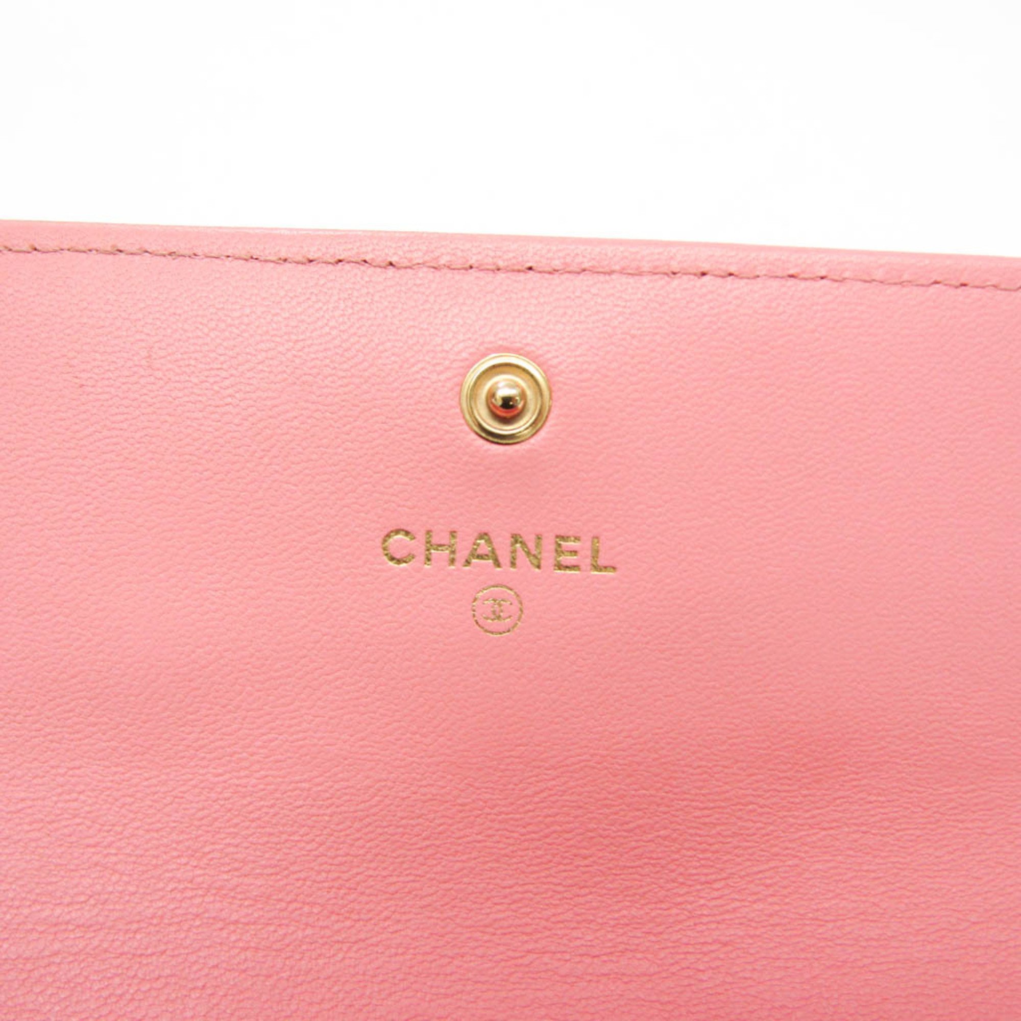 Chanel Boy Chanel A80286 Women's  Lambskin Long Wallet (bi-fold) Light Pink