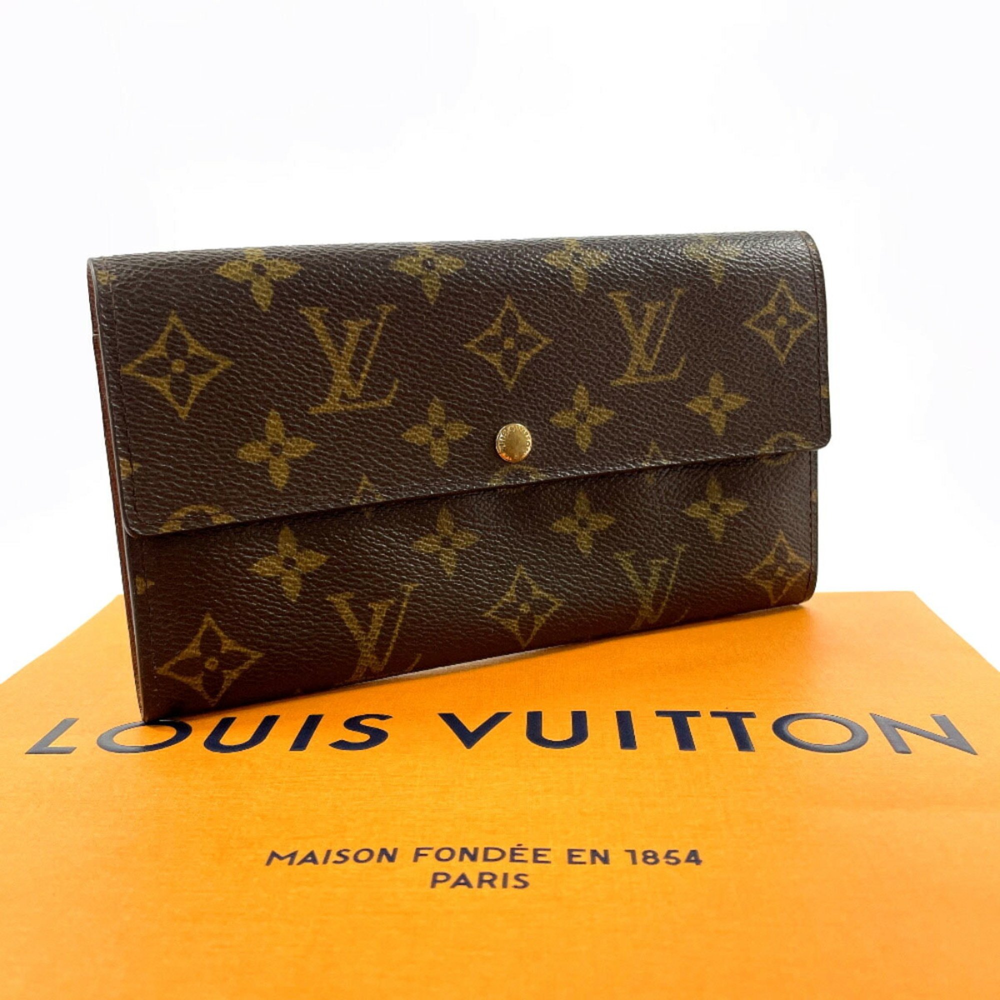 LOUIS VUITTON Louis Vuitton Pochette Porto Monnaie Credit M61725 Long Wallet Monogram Canvas Brown Women's