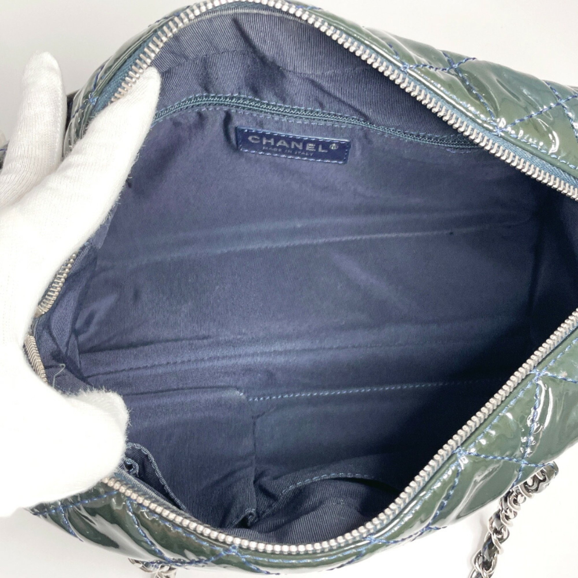 CHANEL Chanel Matelasse Chain Shoulder Handbag Patent Leather Navy Women's