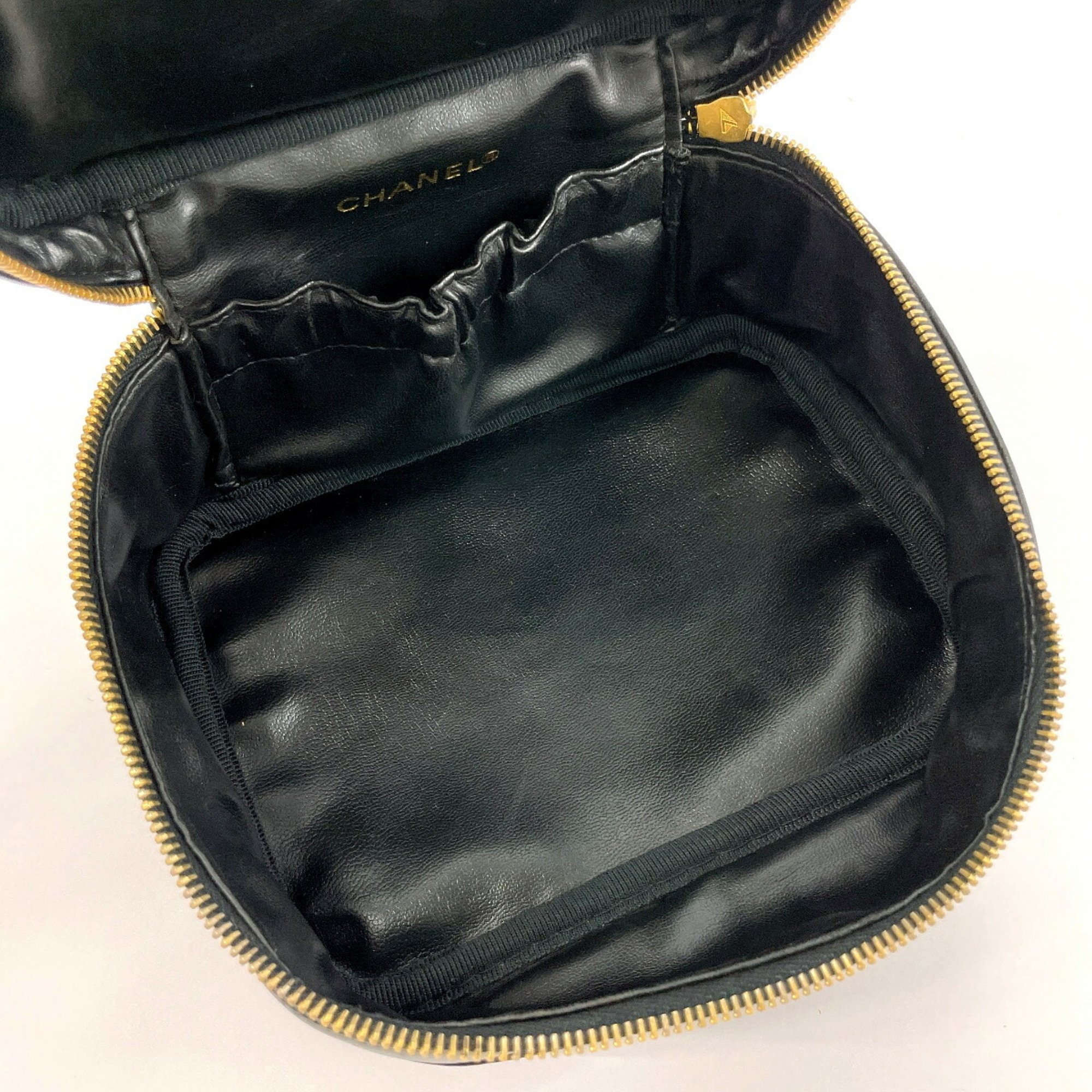 CHANEL Vanity Bag Bicolor Handbag Lambskin Black Women's