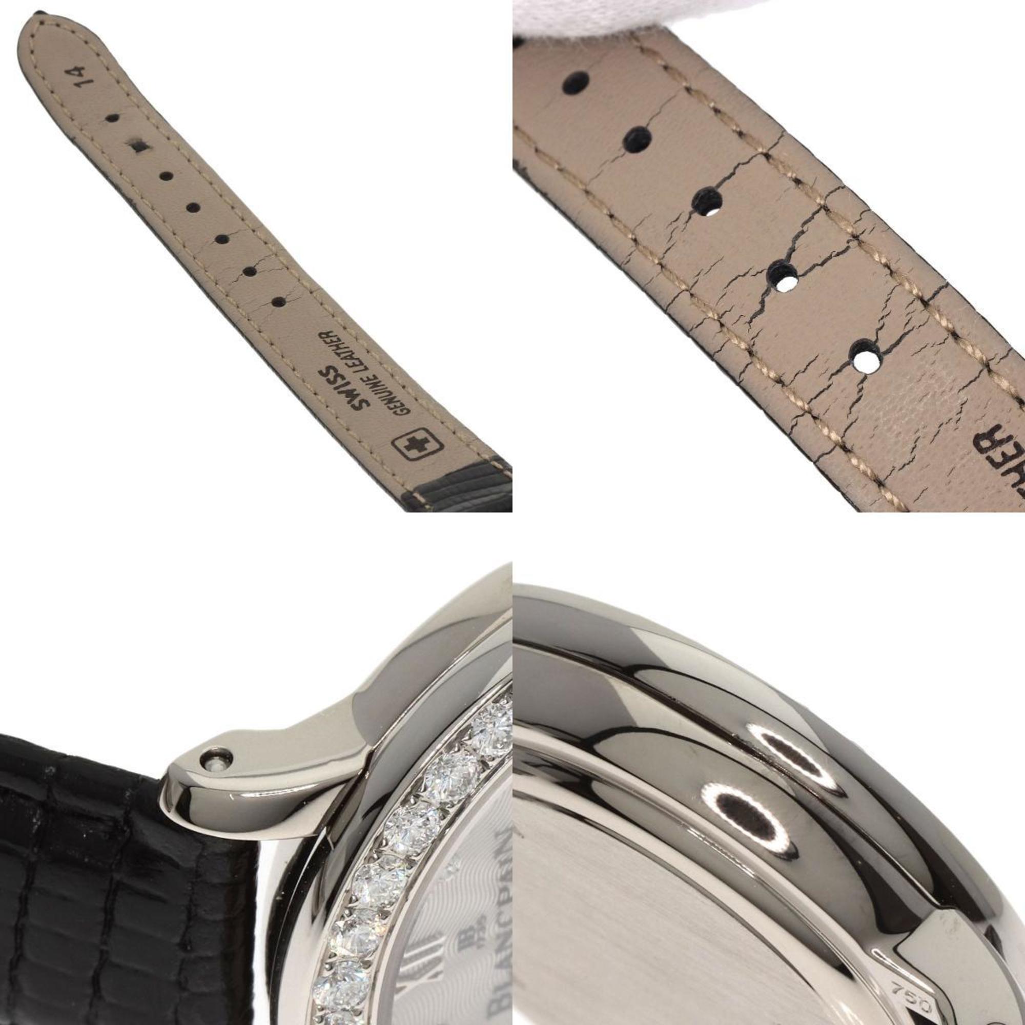 Blancpain B0096A 192GC Ladybird Bezel Diamond Manufacturer Complete Wristwatch K18 White Gold Leather Ladies
