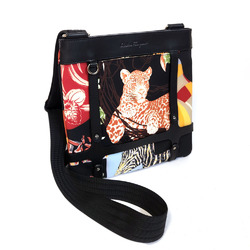 Salvatore Ferragamo Shoulder Bag Animal Leopard Print AU-21 6405 Black Multicolor Nylon Canvas Leather Women's