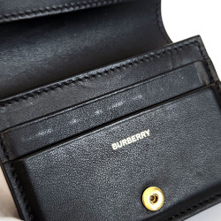 Burberry Bi-fold Wallet - Black, Beige, Leather, Coated Canvas, Wallet, Compact