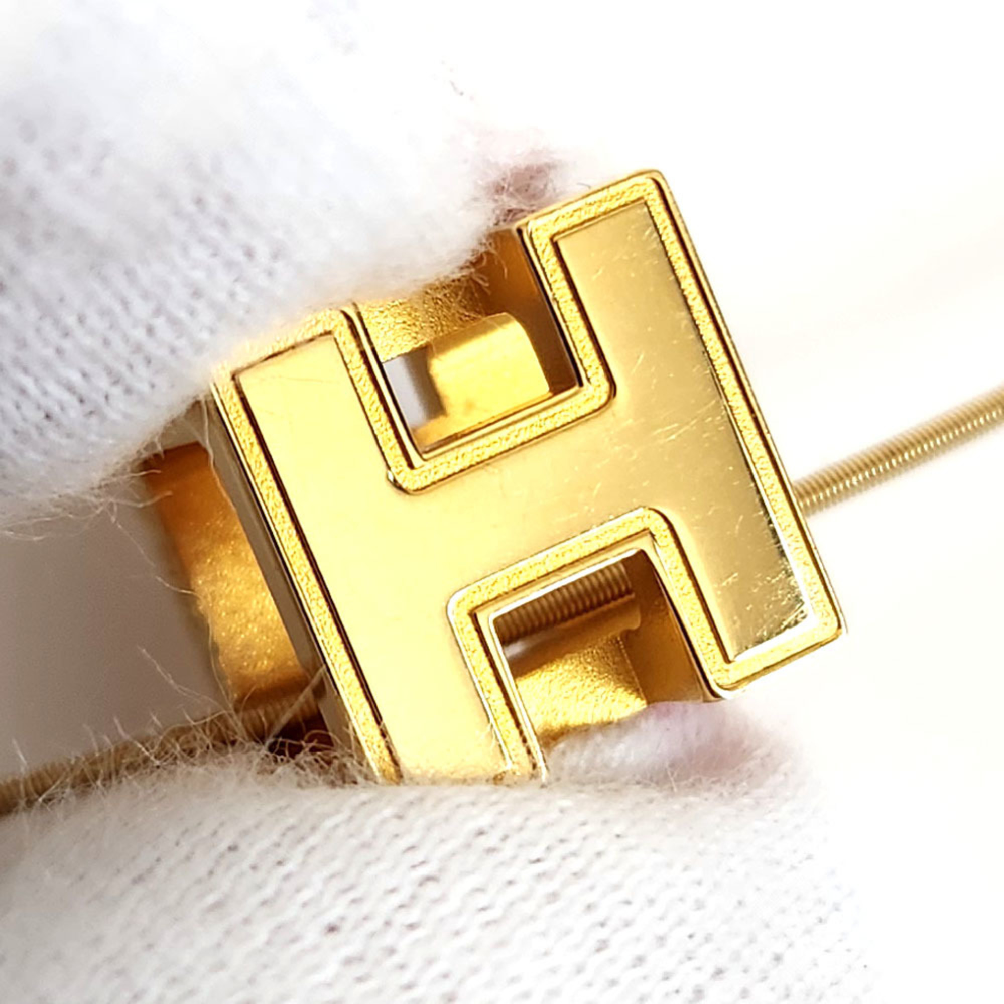 Hermes HERMES CAGE d'Ache H Cube Necklace - Gold Orange Metal Pendant for Women
