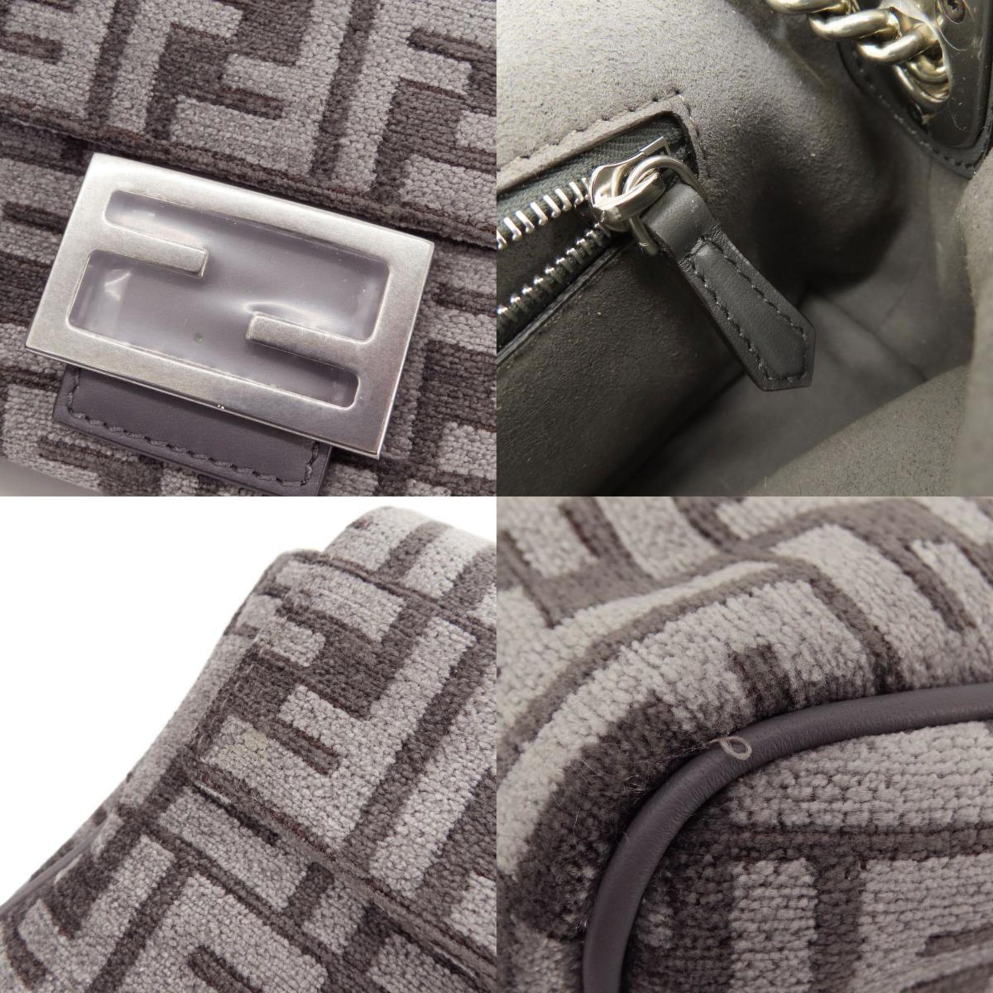 Fendi 8BR793 Baguette Chain Midi FF Tapestry Shoulder Bag Polyester Viscose x Cotton Women's