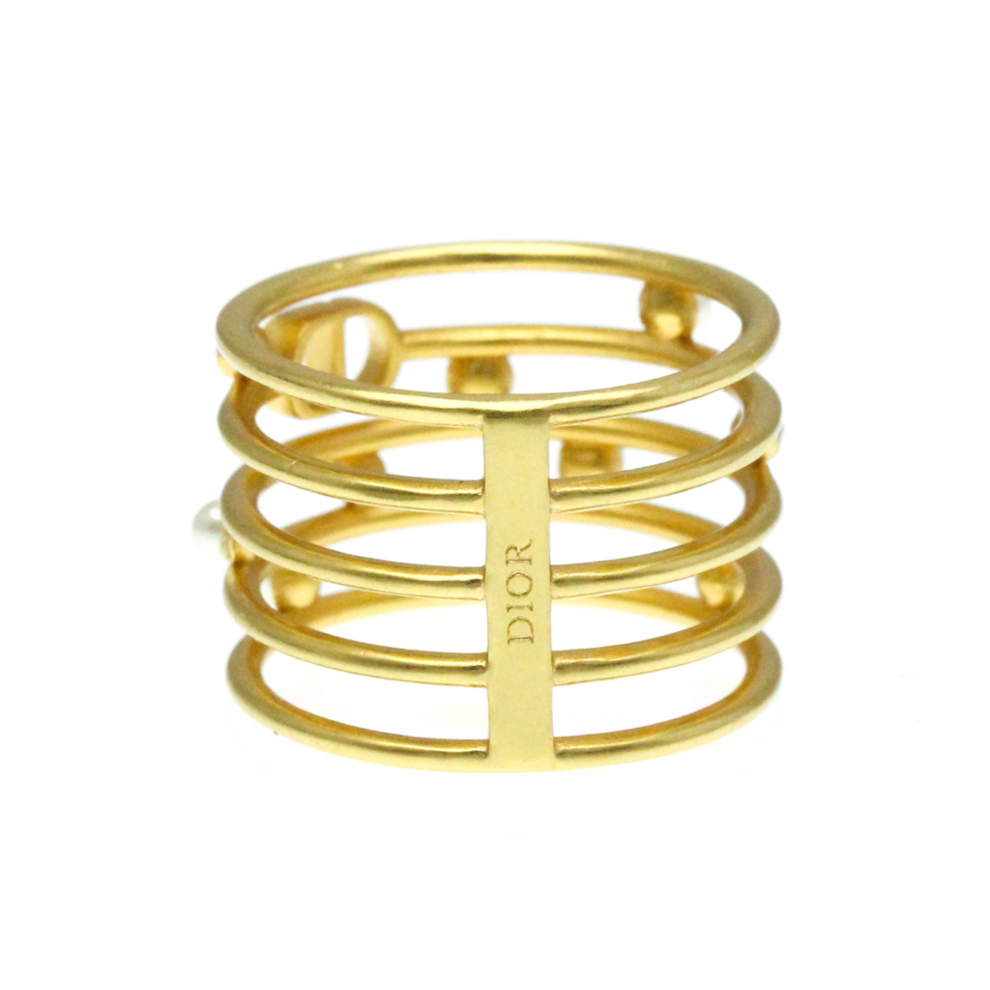 Christian Dior CD Ring Metal Fashion Artificial Pearl,Rhinestone Band Ring Gold