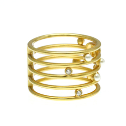 Christian Dior CD Ring Metal Fashion Artificial Pearl,Rhinestone Band Ring Gold