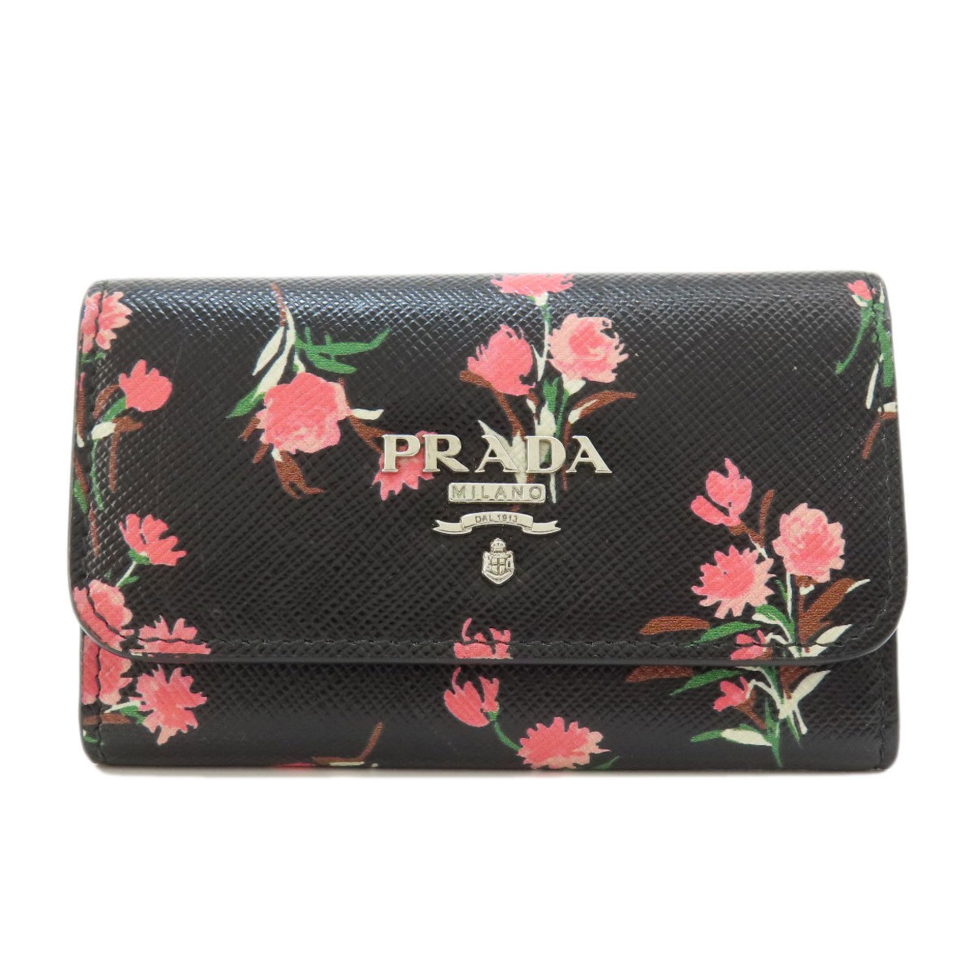 Prada 1PG222 Flower Motif Saffiano Key Case Leather Women's