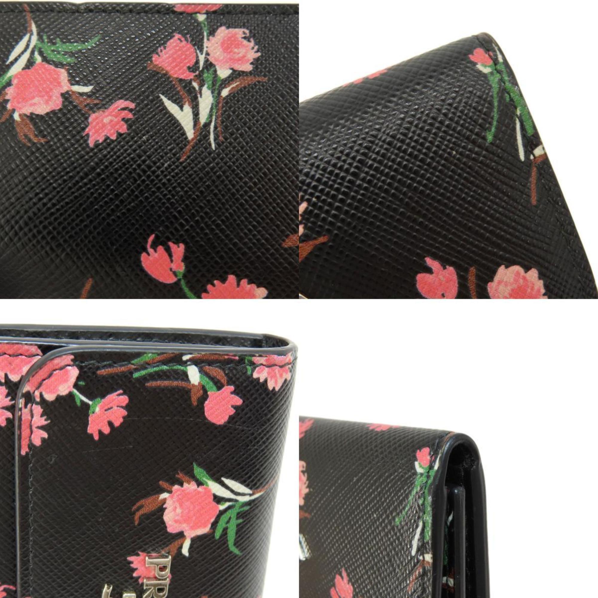 Prada 1PG222 Flower Motif Saffiano Key Case Leather Women's