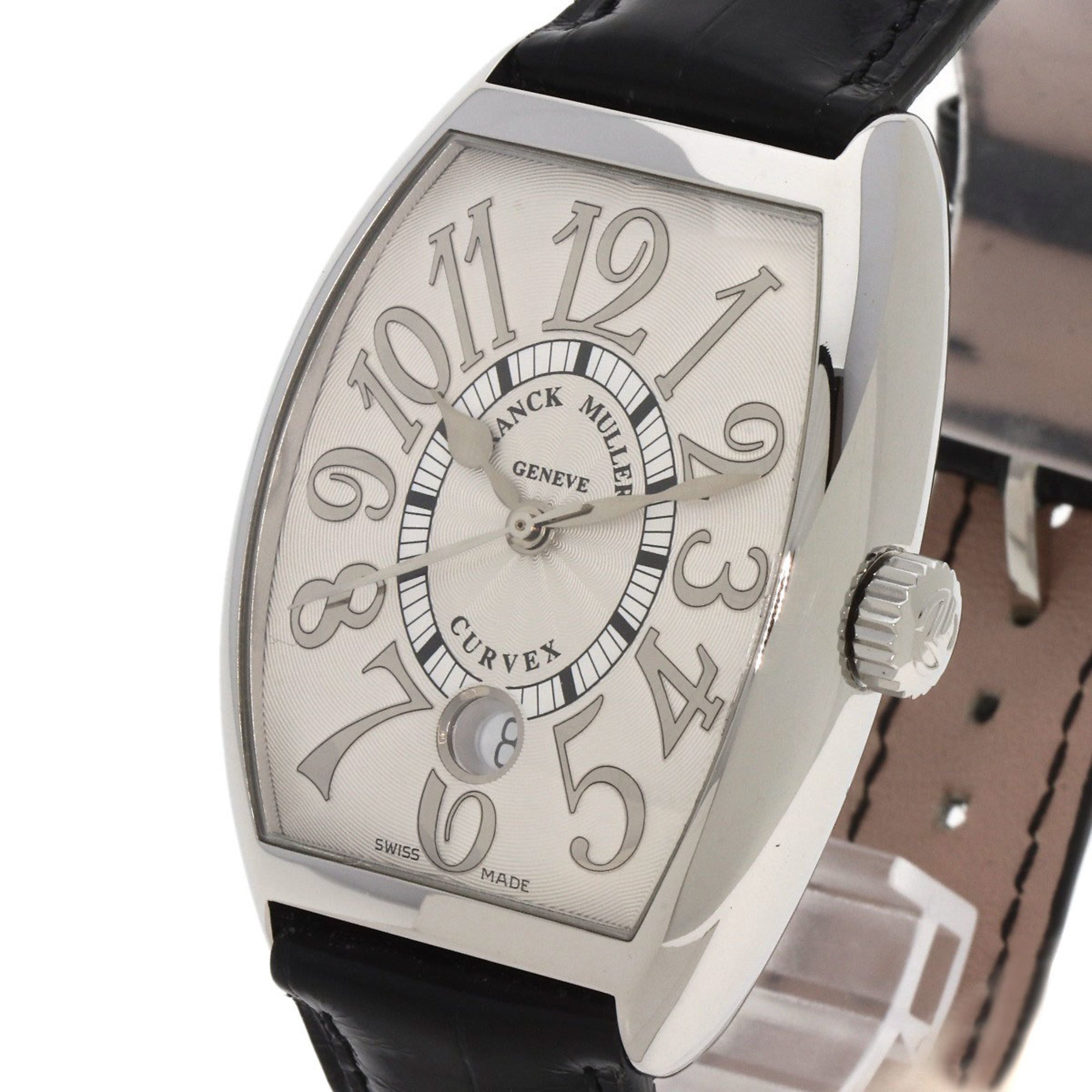 Frank Muller 7851SCDTREL Tonneau Curvex Relief Date Watch Stainless Steel Leather Men's