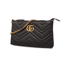 Gucci Shoulder Wallet GG Marmont 443447 Leather Black Women's