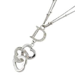 Christian Dior Necklace D Heart Motif Rhinestone Metal Silver Women's