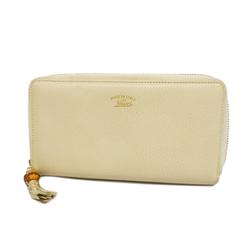 Gucci Long Wallet Bamboo 307984 Leather White Champagne Men's Women's