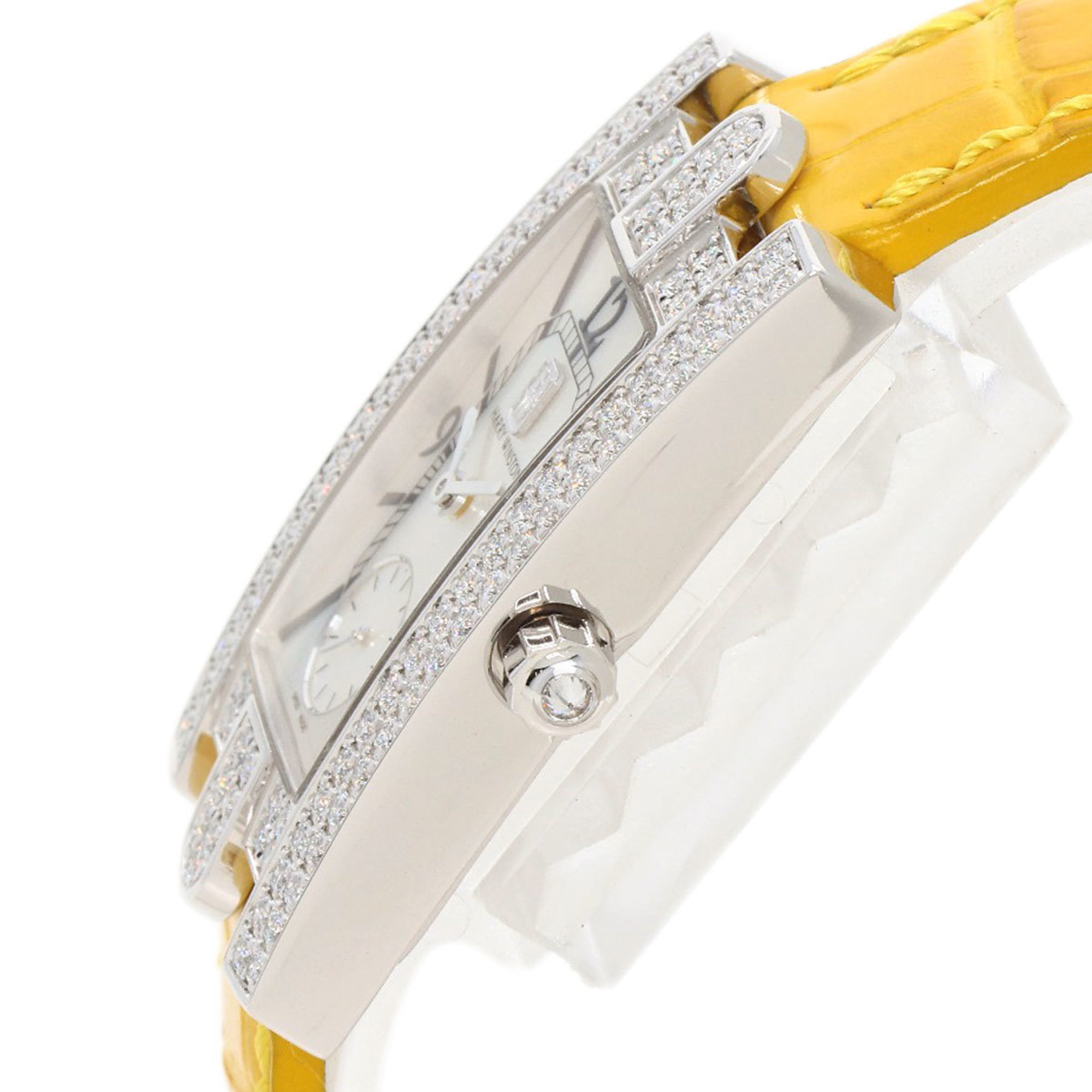 Harry Winston 310LQWL Avenue Diamond Bezel Watch, K18 White Gold, Leather, Diamond, Women's