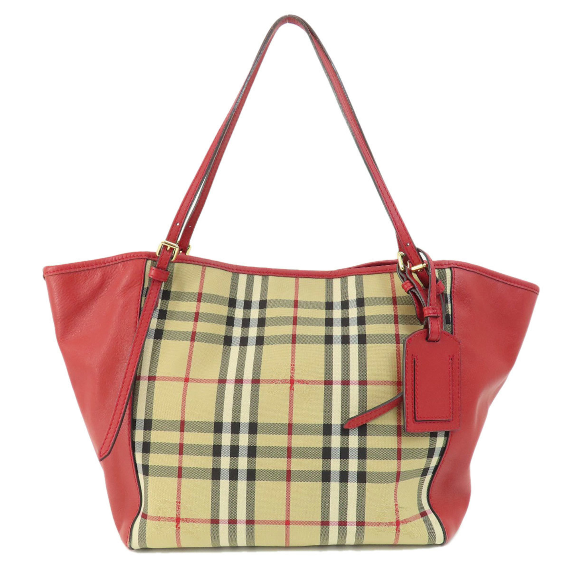 Burberry Nova Check Tote Bag Canvas Leather Women's