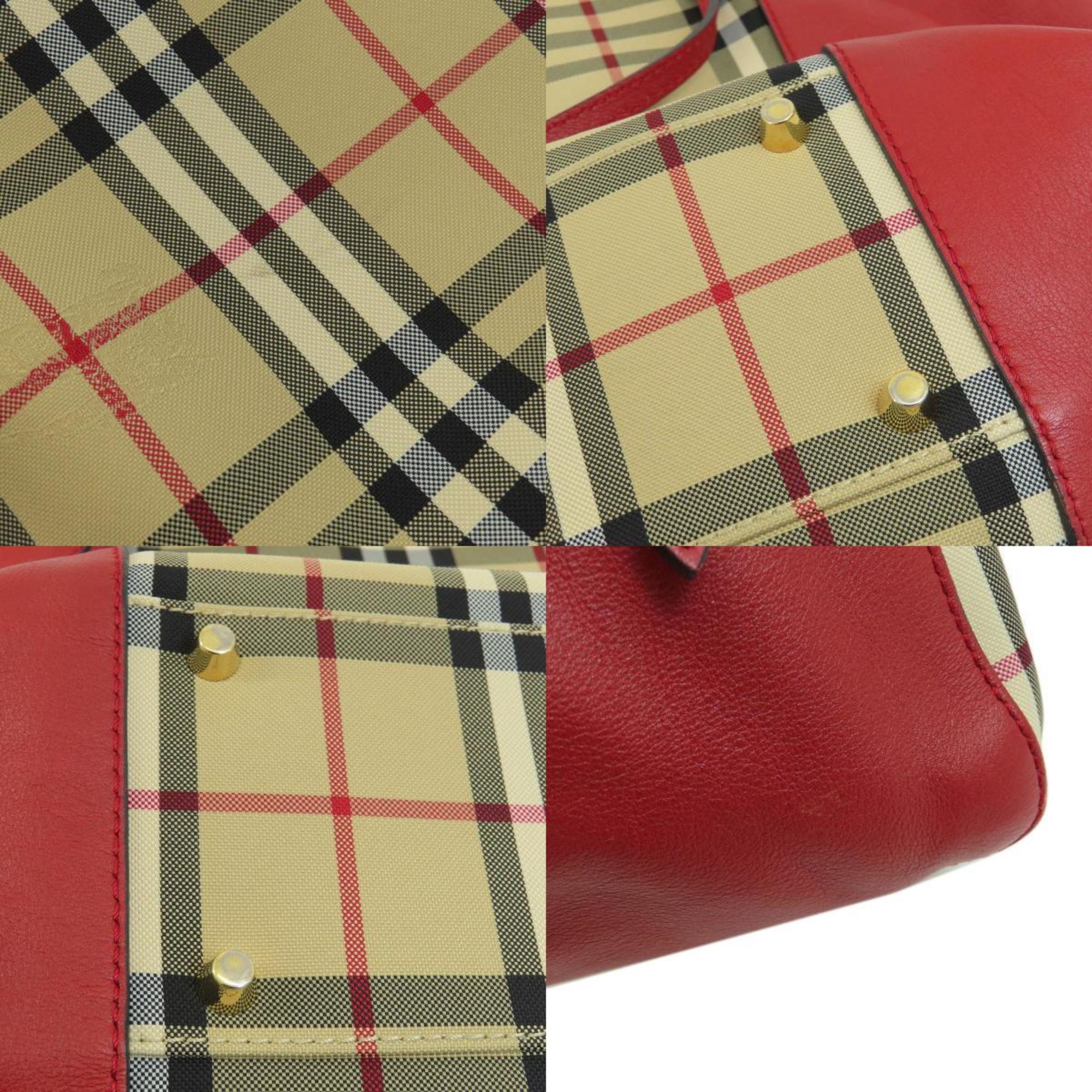 Burberry Nova Check Tote Bag Canvas Leather Women's