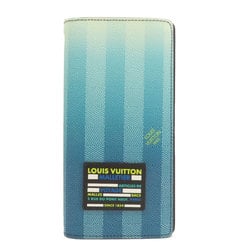 Louis Vuitton M81318 Portefeuille Brazza Blue Long Wallet Damier Canvas Stripe Men's