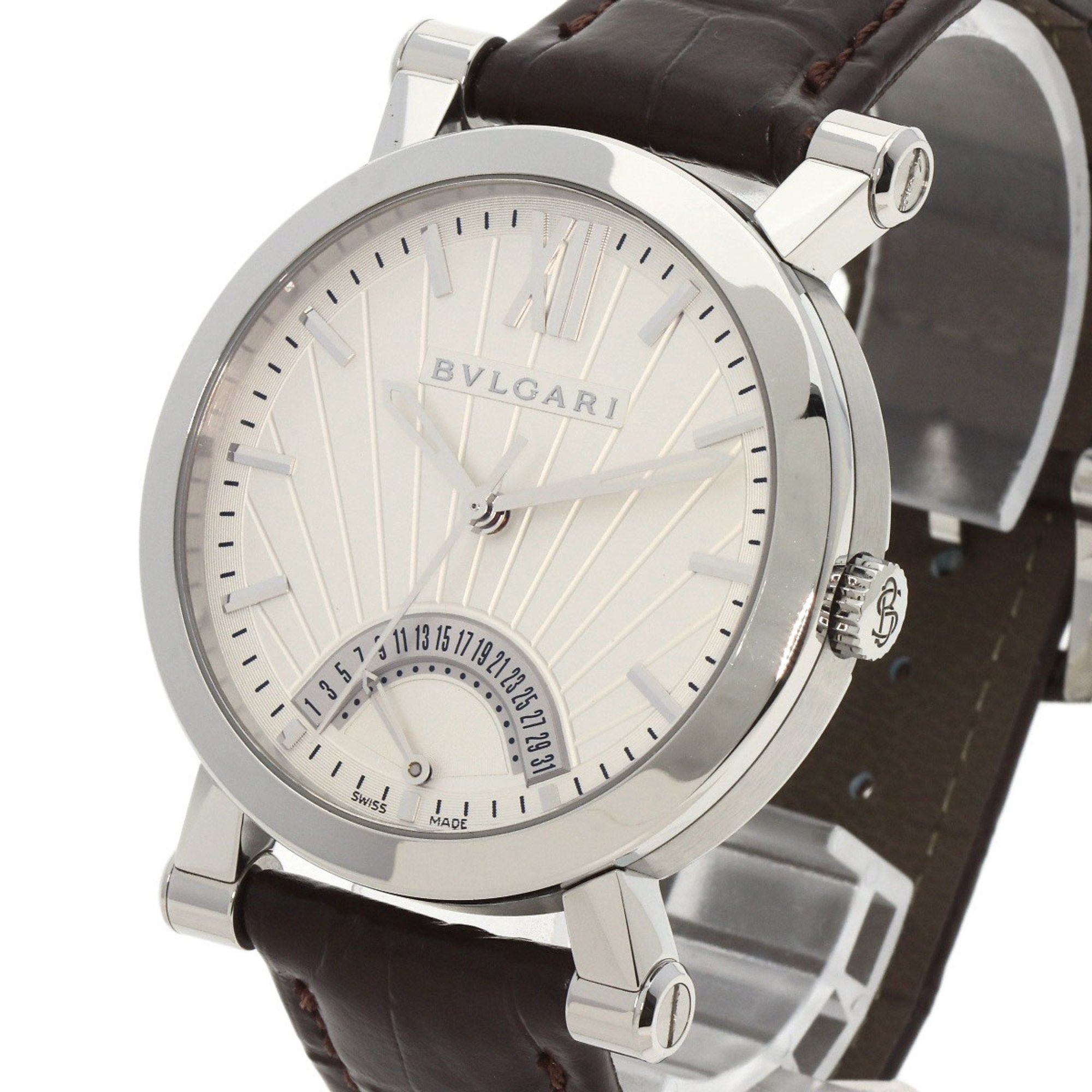 Bvlgari SB42SDR Sotirio Retrograde 125th Anniversary Model Wristwatch Stainless Steel Leather Men's