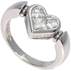 Bvlgari Cuore Heart 3P Diamond Ring, K18 White Gold, Women's