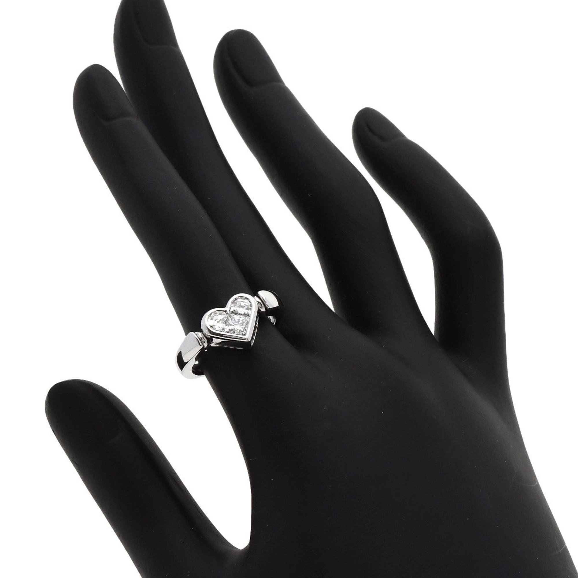 Bvlgari Cuore Heart 3P Diamond Ring, K18 White Gold, Women's