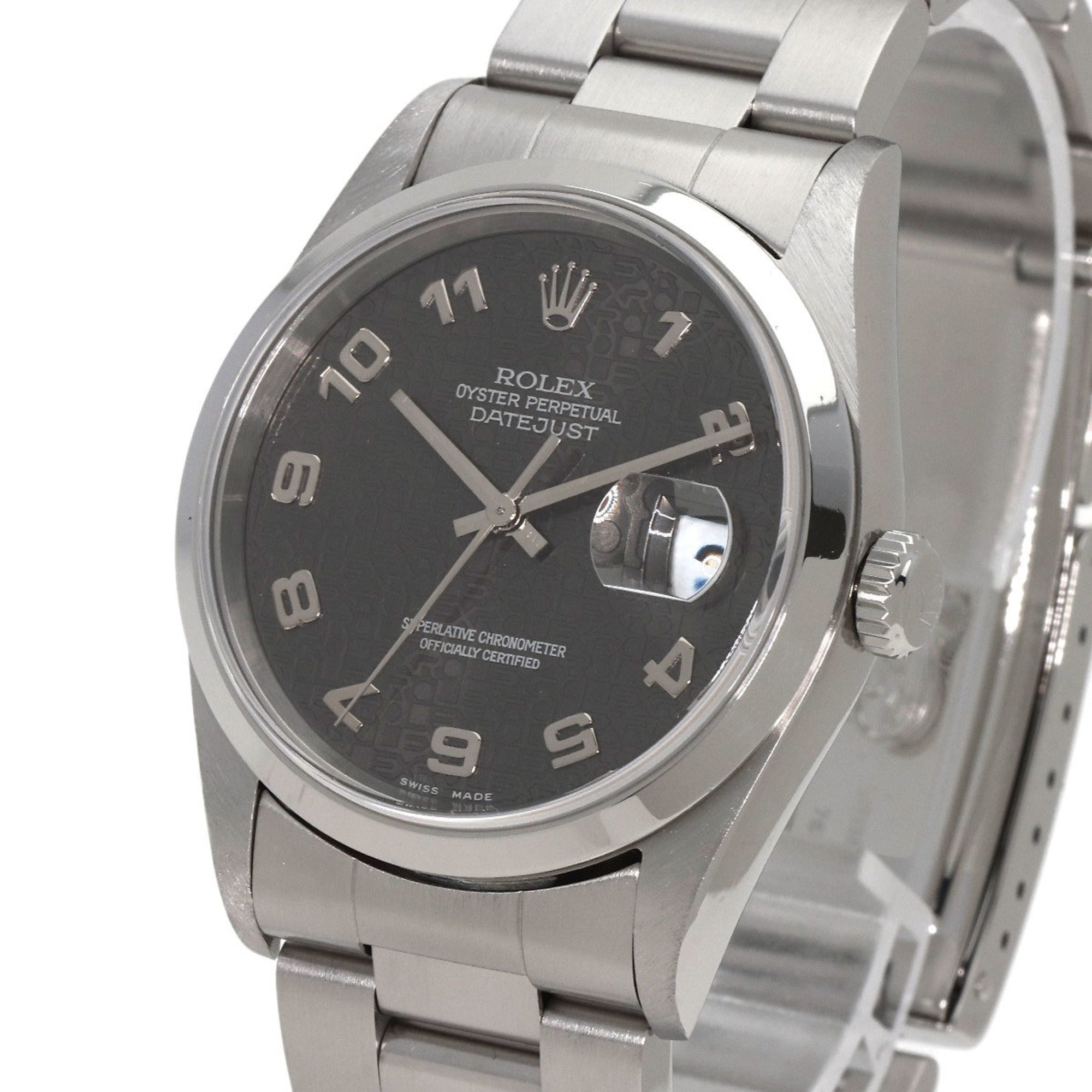 Rolex 16200 Datejust Grey Computer Watch Stainless Steel SS Men's