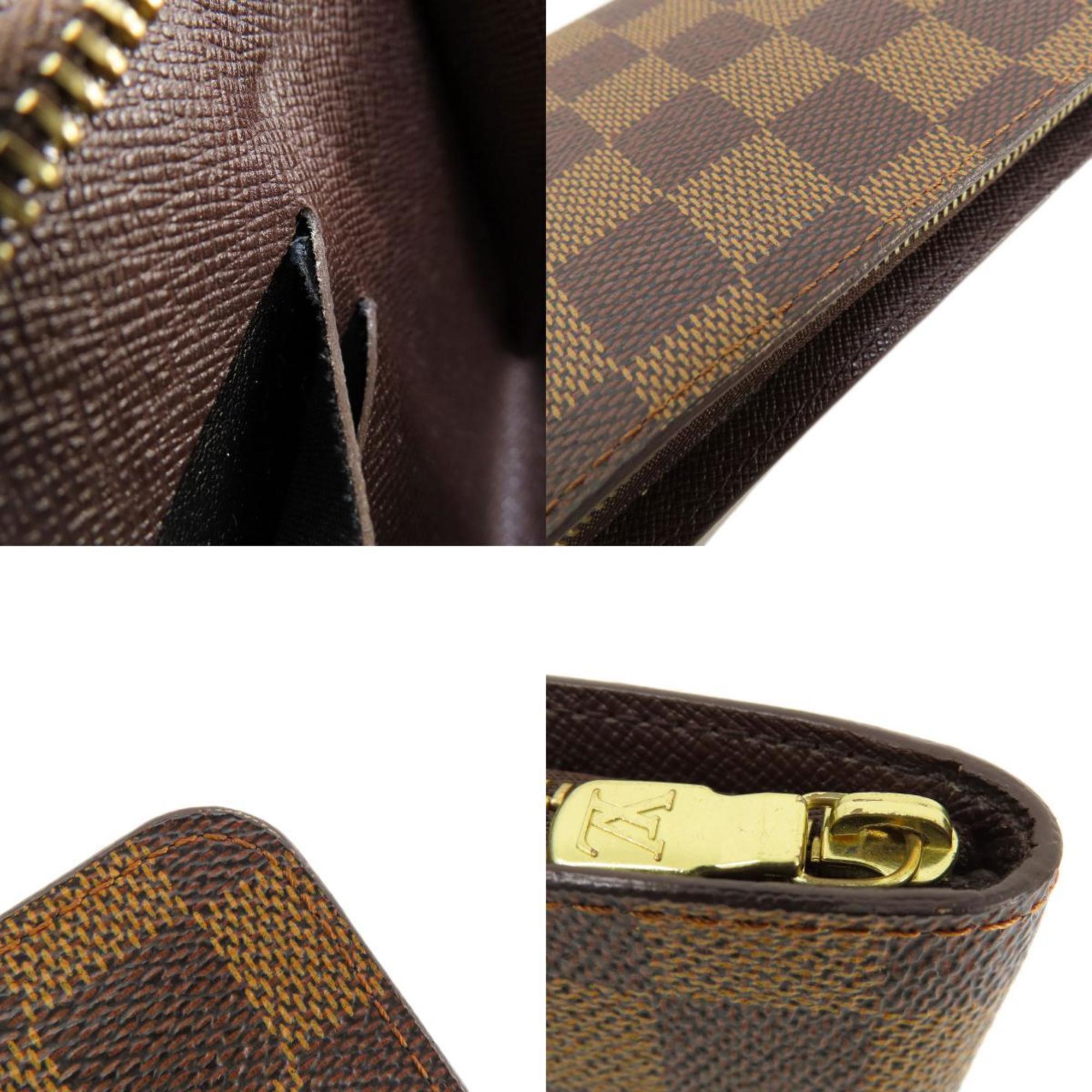 Louis Vuitton N61728 Porto Monnaie Zip Damier Ebene Long Wallet Canvas Women's