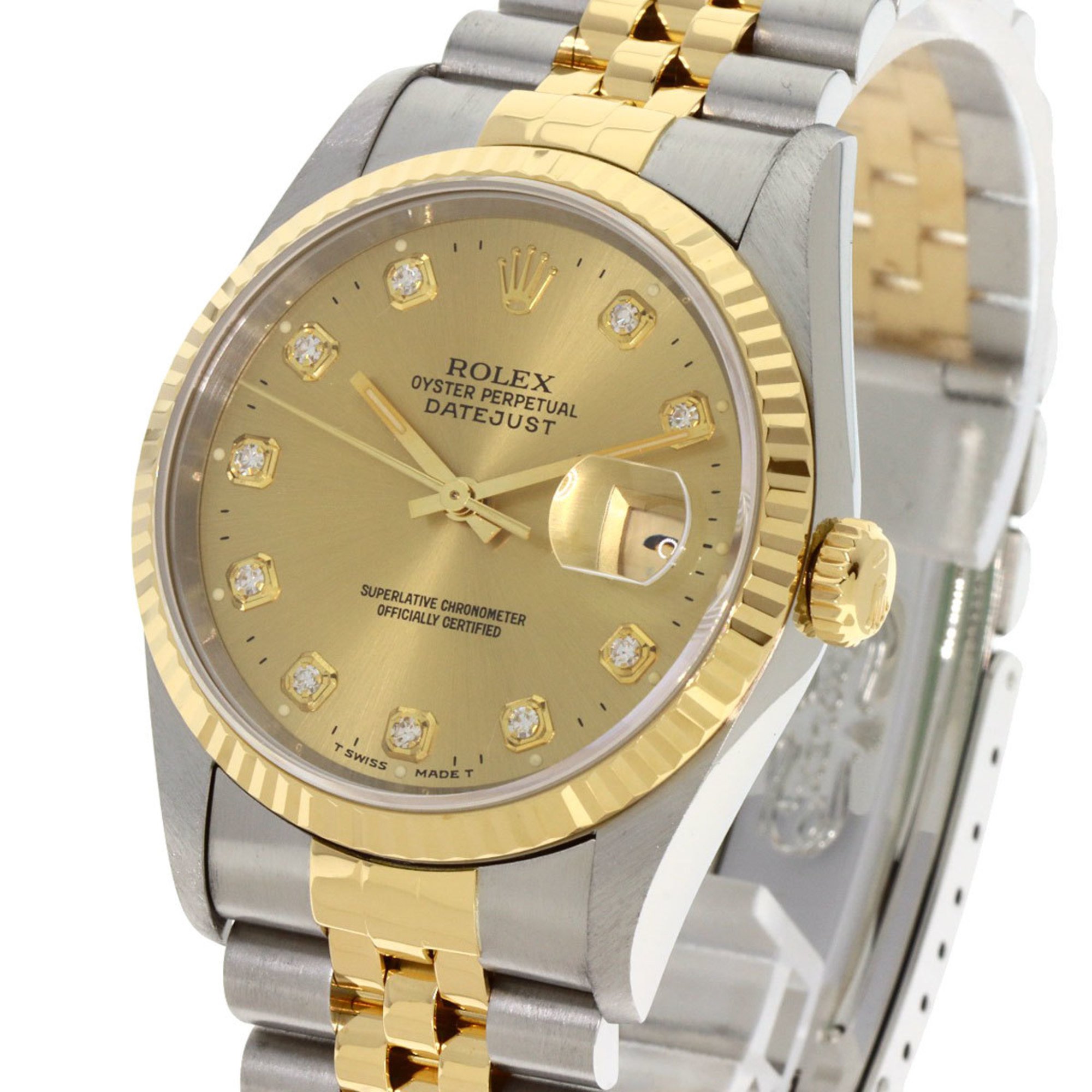 Rolex 16233G Datejust 10P Diamond Watch Stainless Steel SSxK18YG Men's