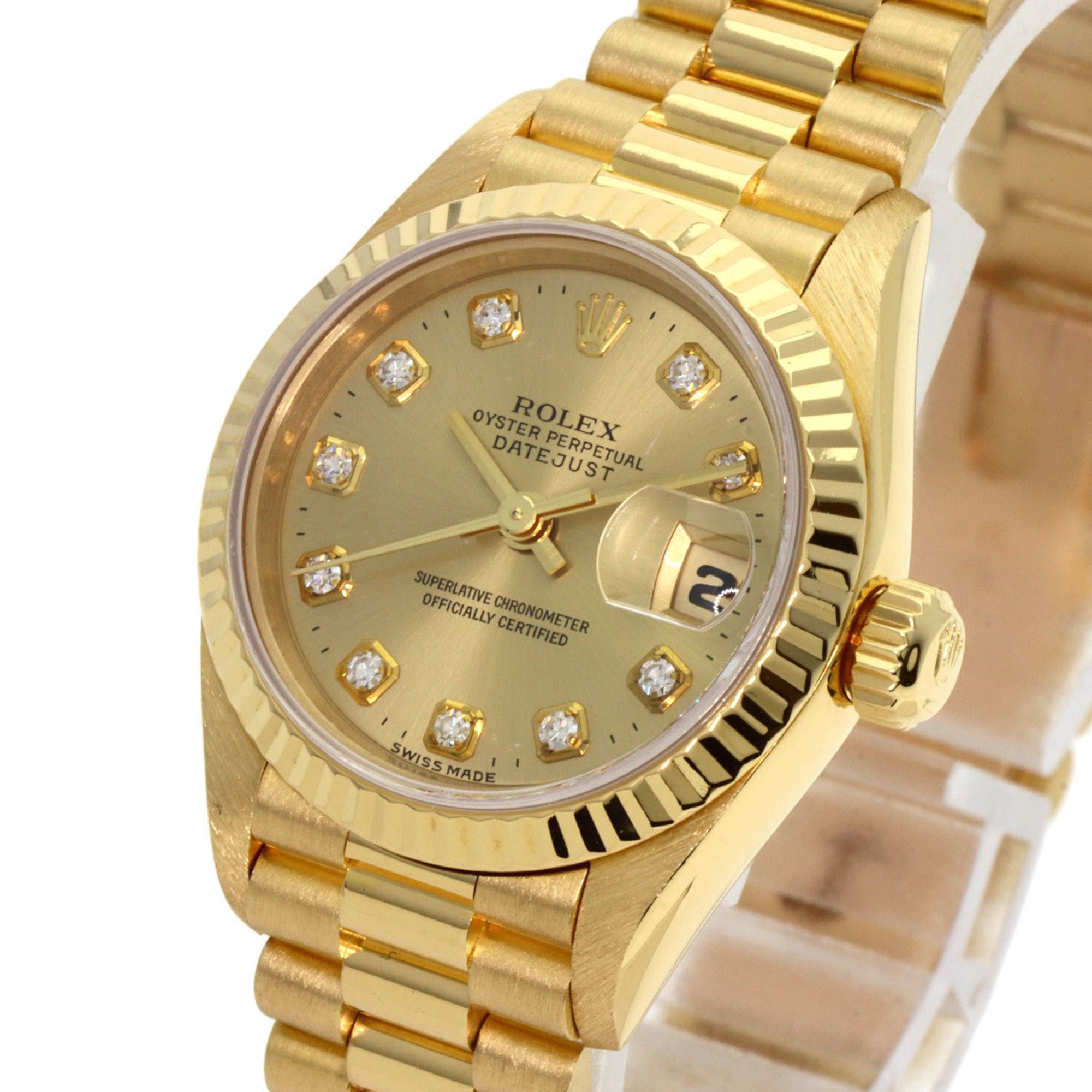 Rolex 69178G Datejust 10P Diamond Watch K18 Yellow Gold K18YG Ladies