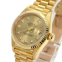 Rolex 69178G Datejust 10P Diamond Watch K18 Yellow Gold K18YG Ladies