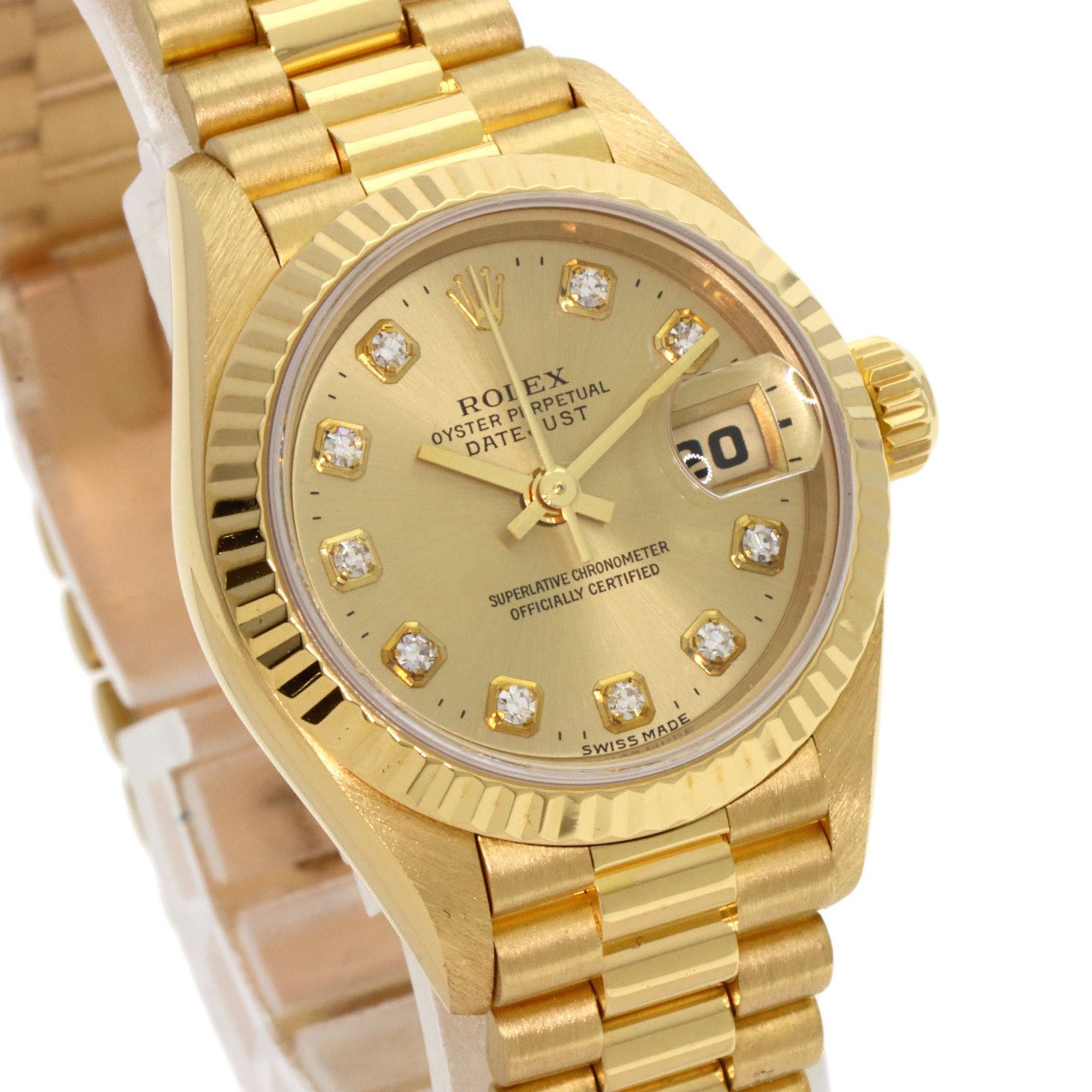 Rolex 69178G Datejust 10P Diamond Watch K18 Yellow Gold K18YG Ladies