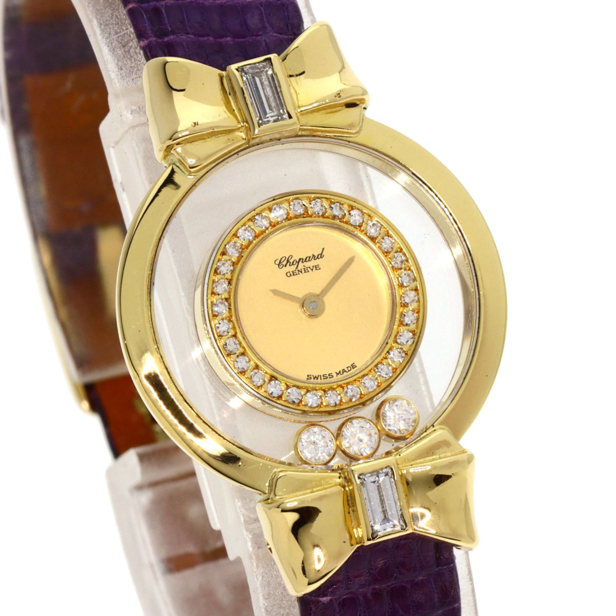 Chopard 20 5334 Happy Diamond Ribbon Watch, 18K Yellow Gold, Leather, Women's