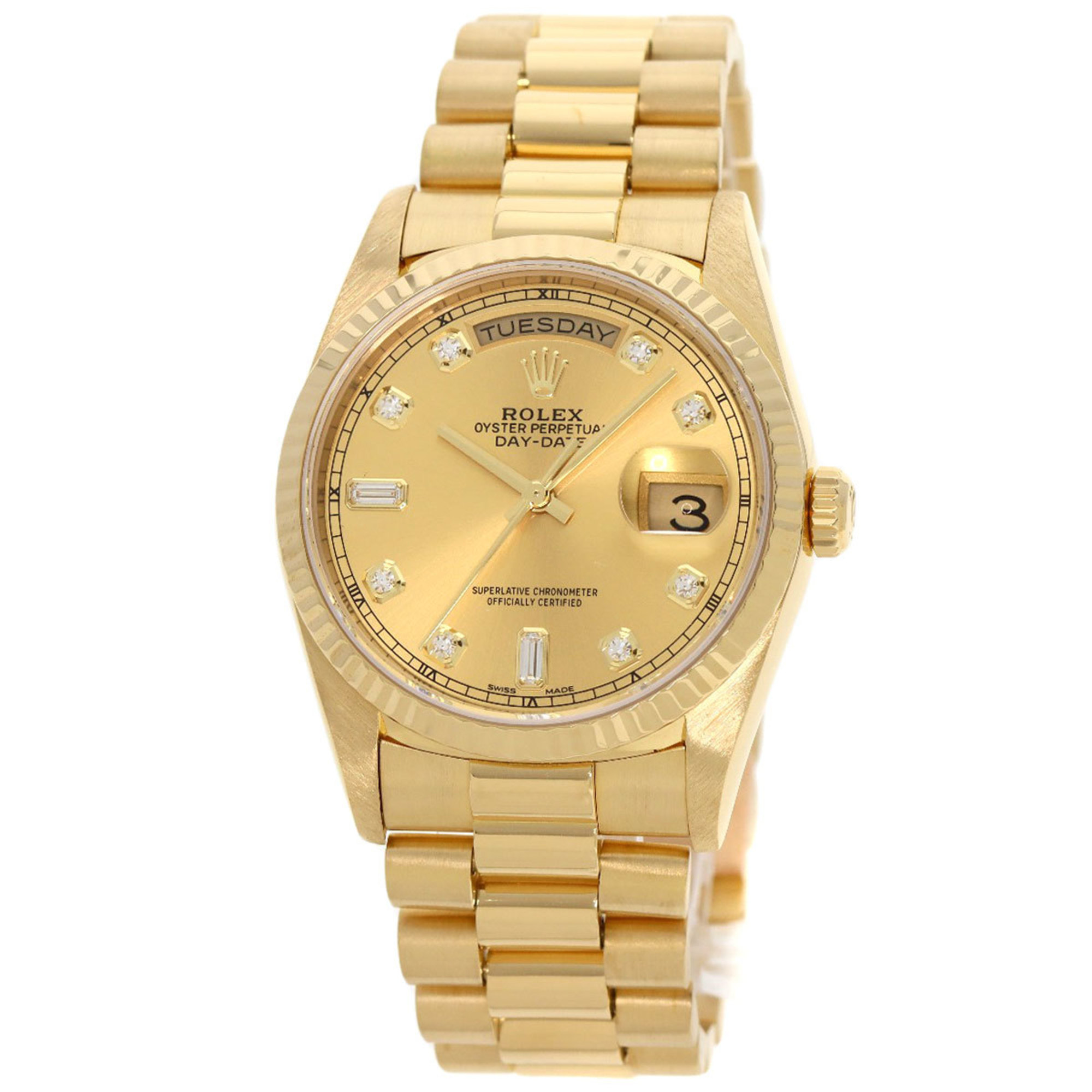 Rolex 18238A Day Date 10P Diamond New Point Watch K18 Yellow Gold K18YG Men's