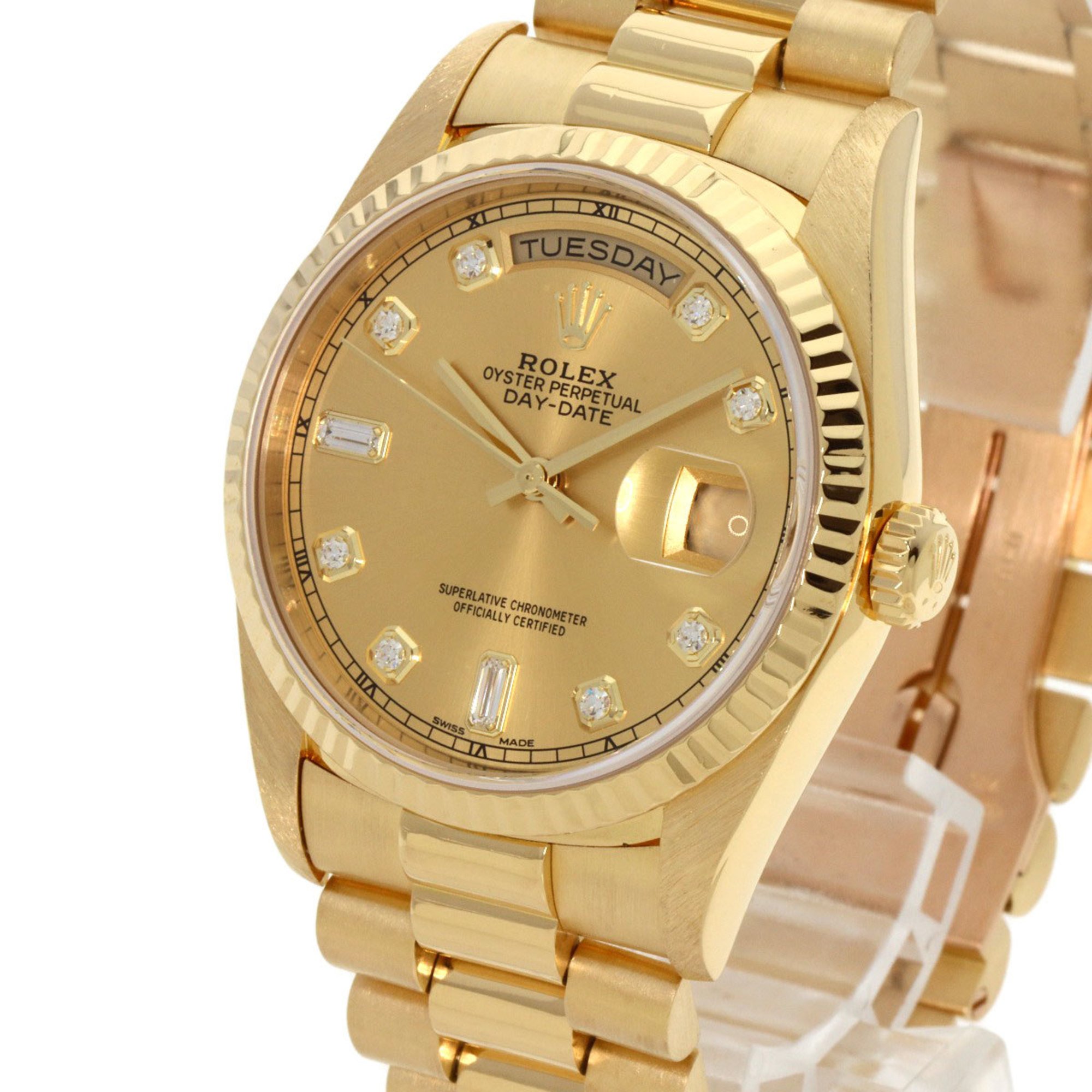 Rolex 18238A Day Date 10P Diamond New Point Watch K18 Yellow Gold K18YG Men's