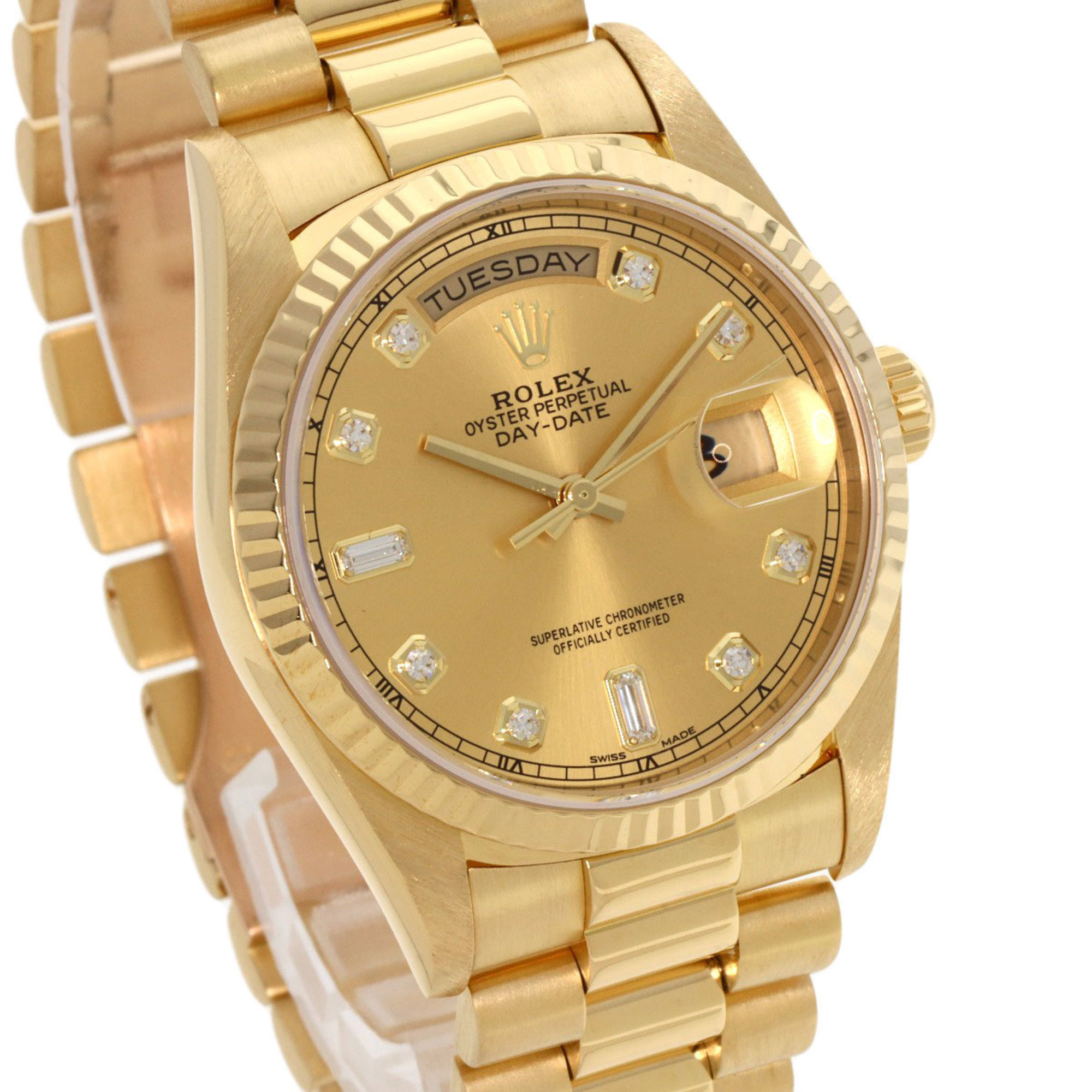 Rolex 18238A Day Date 10P Diamond New Point Watch K18 Yellow Gold K18YG Men's