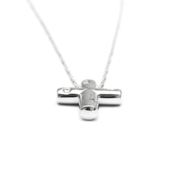 Tiffany Dots Cross Diamond Platinum Diamond Men,Women Fashion Pendant Necklace (Silver)