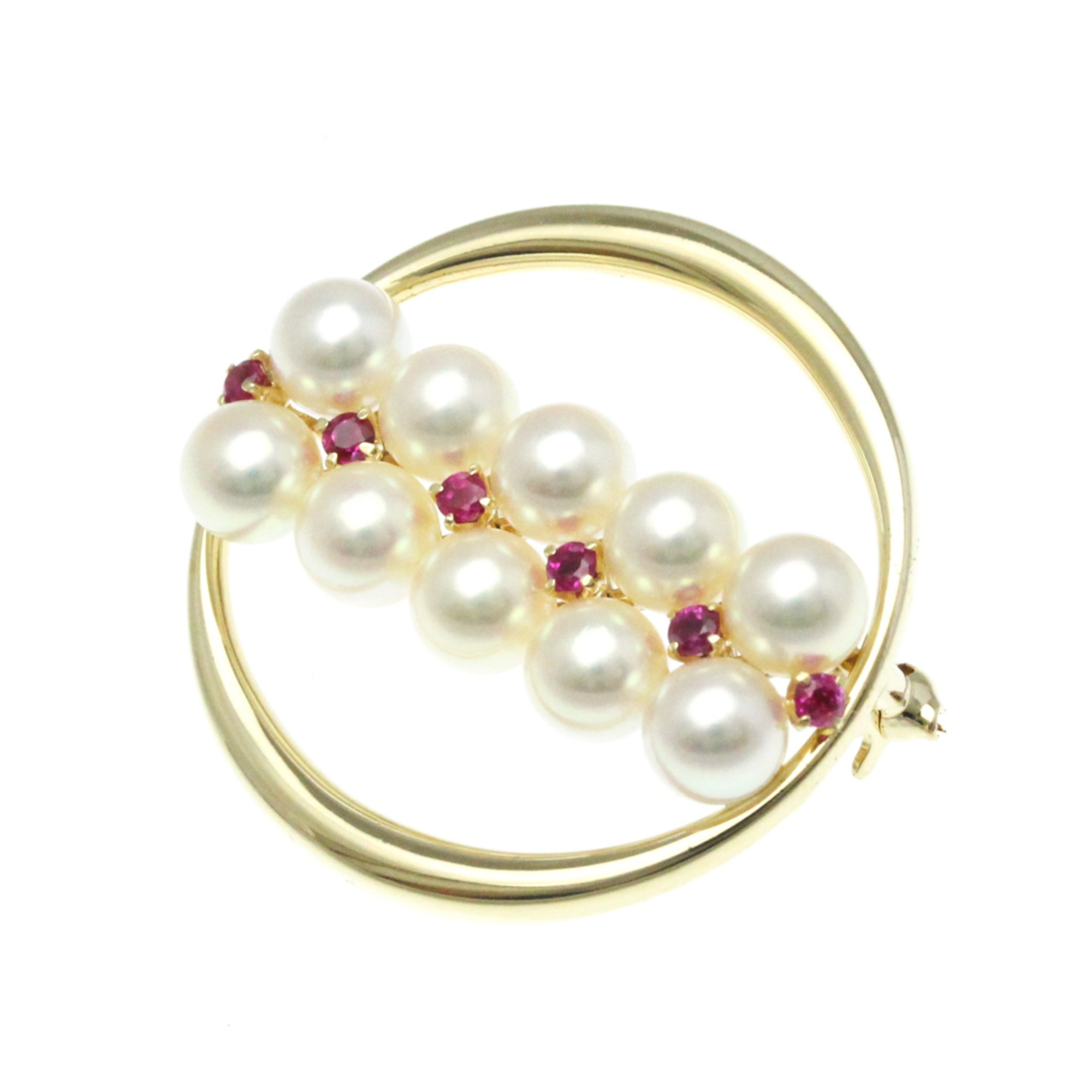 Mikimoto Yellow Gold (14K) Diamond,Ruby Brooch Gold