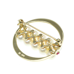 Mikimoto Yellow Gold (14K) Diamond,Ruby Brooch Gold