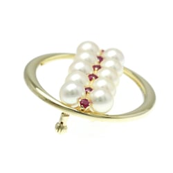 Mikimoto Yellow Gold (14K) Diamond,Ruby Brooch Gold