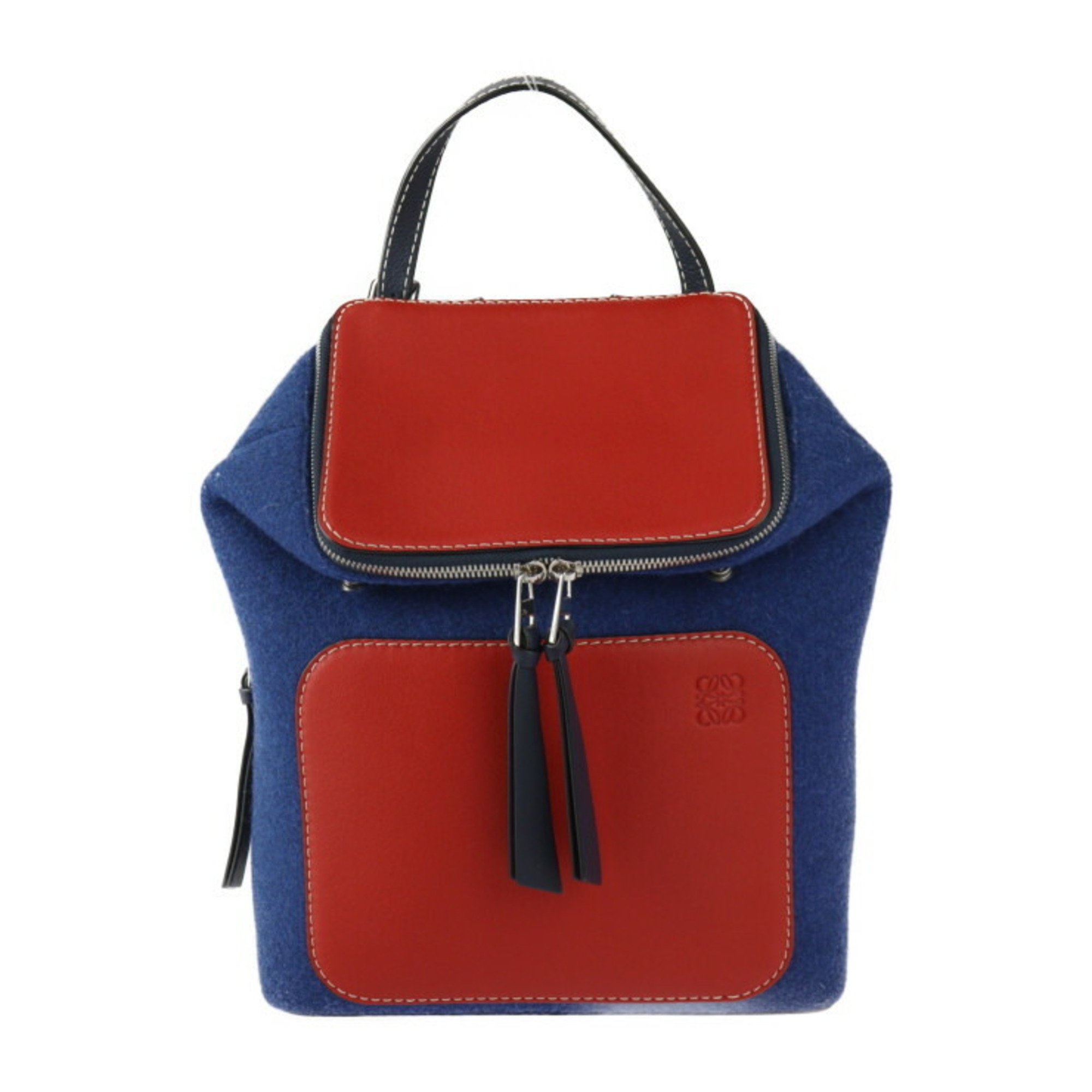 LOEWE Goya Small Backpack Rucksack/Daypack Calf Leather x Felt Navy Red Blue Anagram