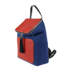 LOEWE Goya Small Backpack Rucksack/Daypack Calf Leather x Felt Navy Red Blue Anagram