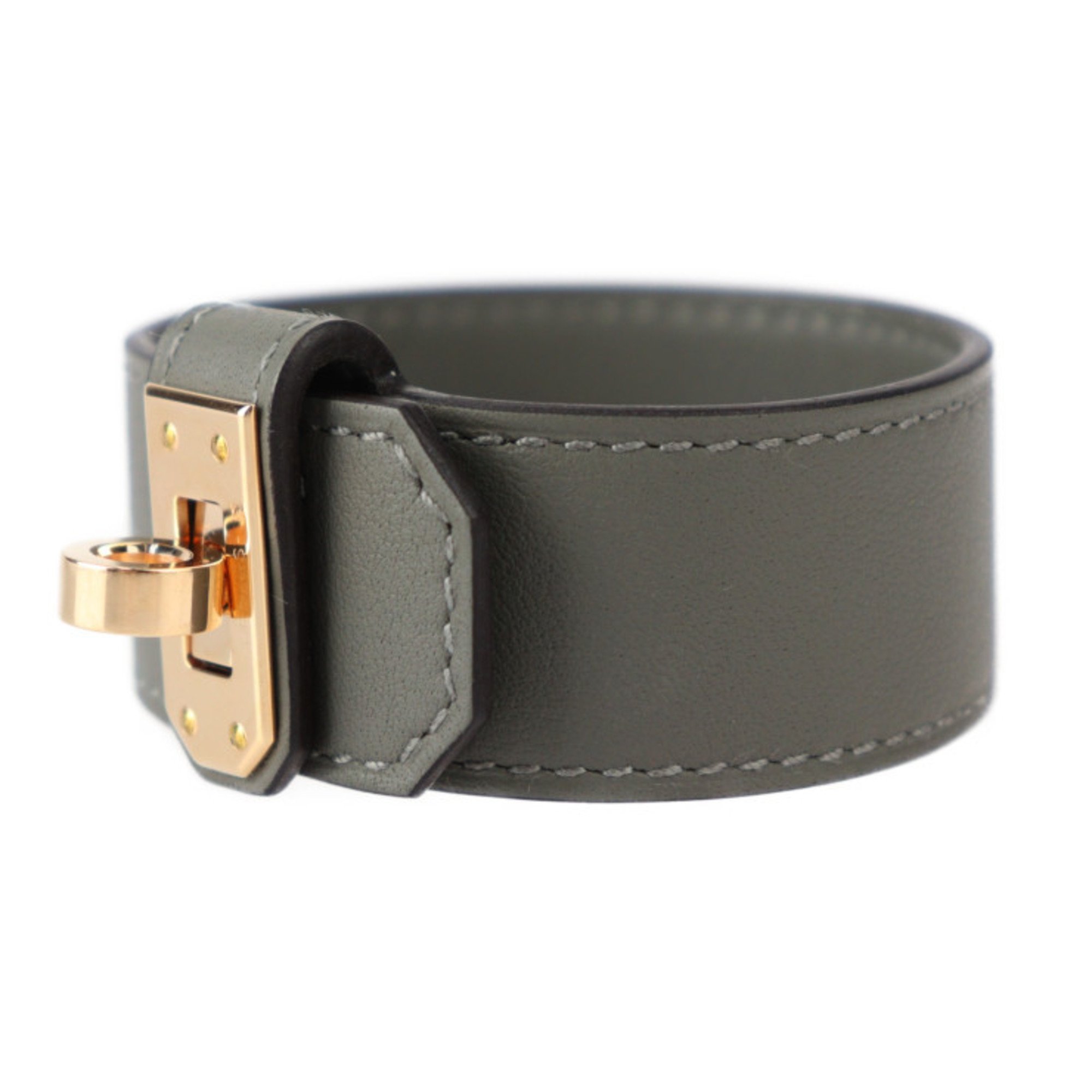 HERMES Kelly Twist PM Bracelet, size T2, Swift leather, grey, pink, B stamp