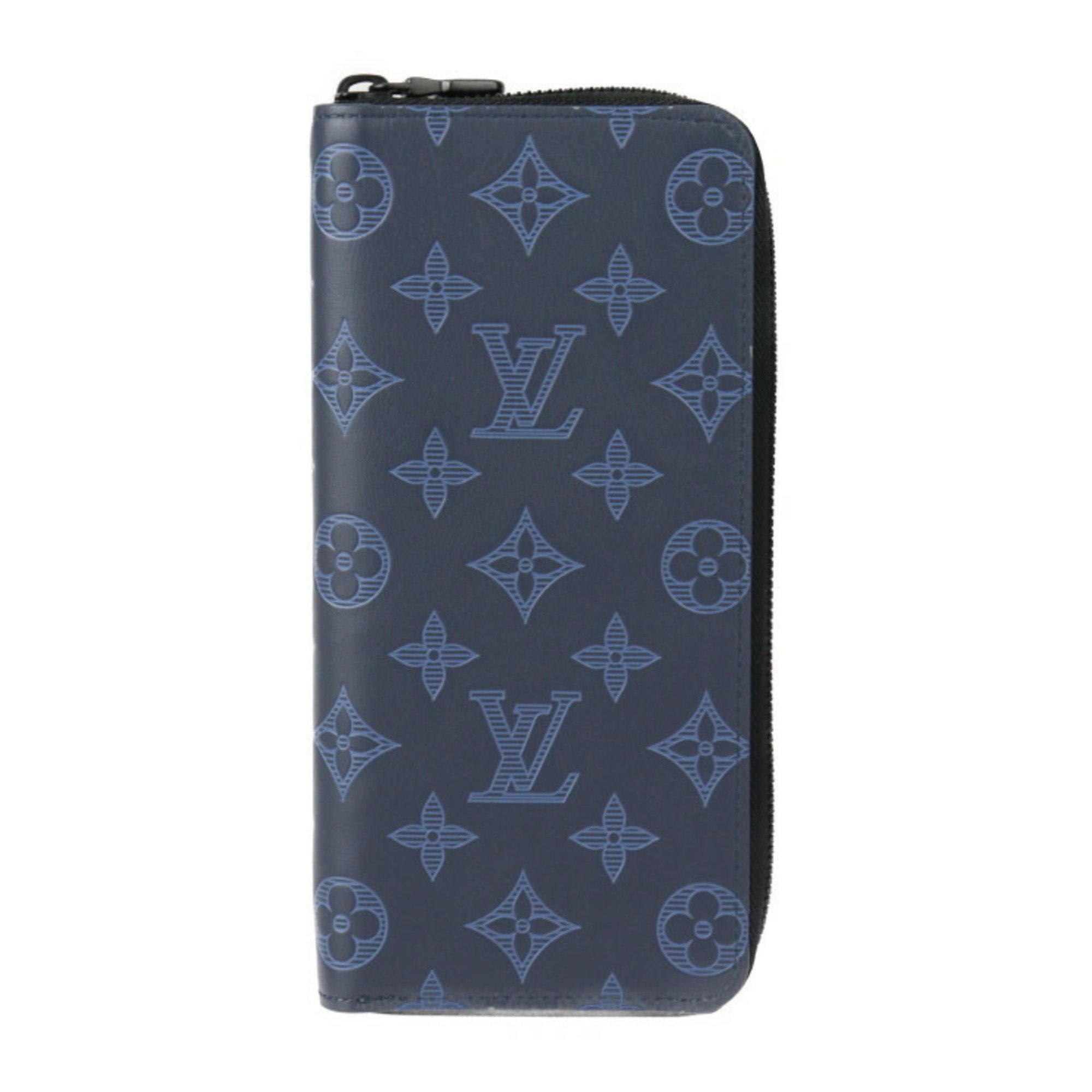 LOUIS VUITTON Louis Vuitton Zippy Wallet Vertical Monogram Shadow Long M82322 Calf Leather Blue Black Round Bi-fold