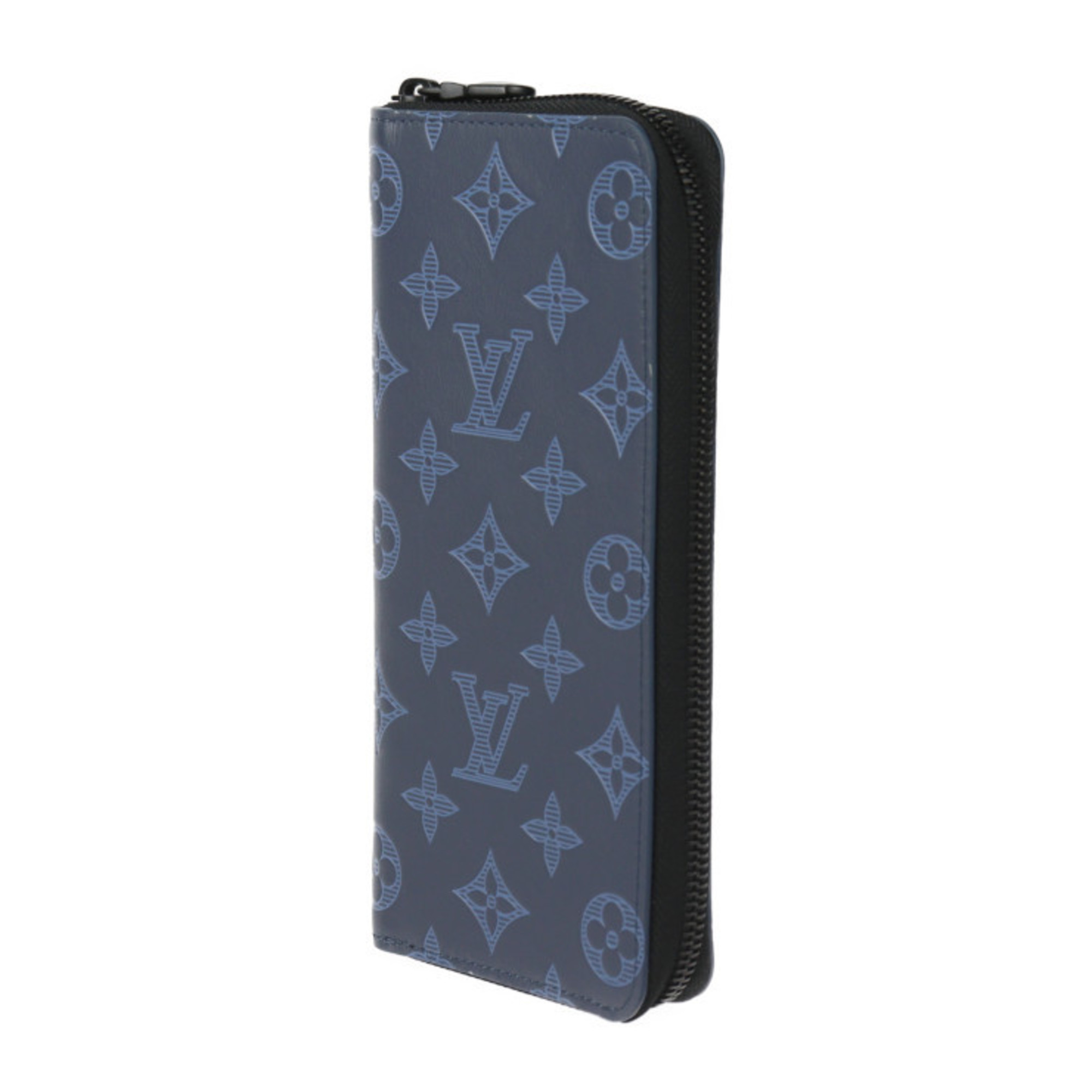 LOUIS VUITTON Louis Vuitton Zippy Wallet Vertical Monogram Shadow Long M82322 Calf Leather Blue Black Round Bi-fold