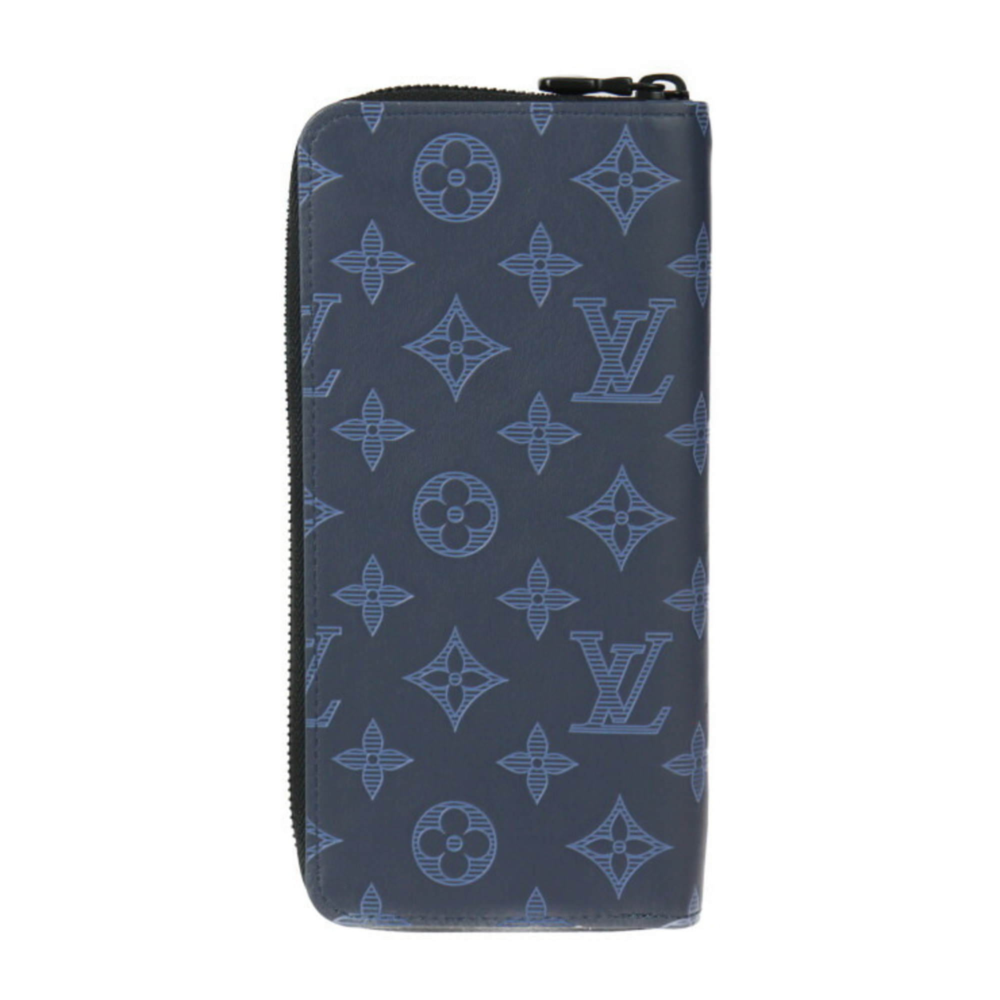 LOUIS VUITTON Louis Vuitton Zippy Wallet Vertical Monogram Shadow Long M82322 Calf Leather Blue Black Round Bi-fold